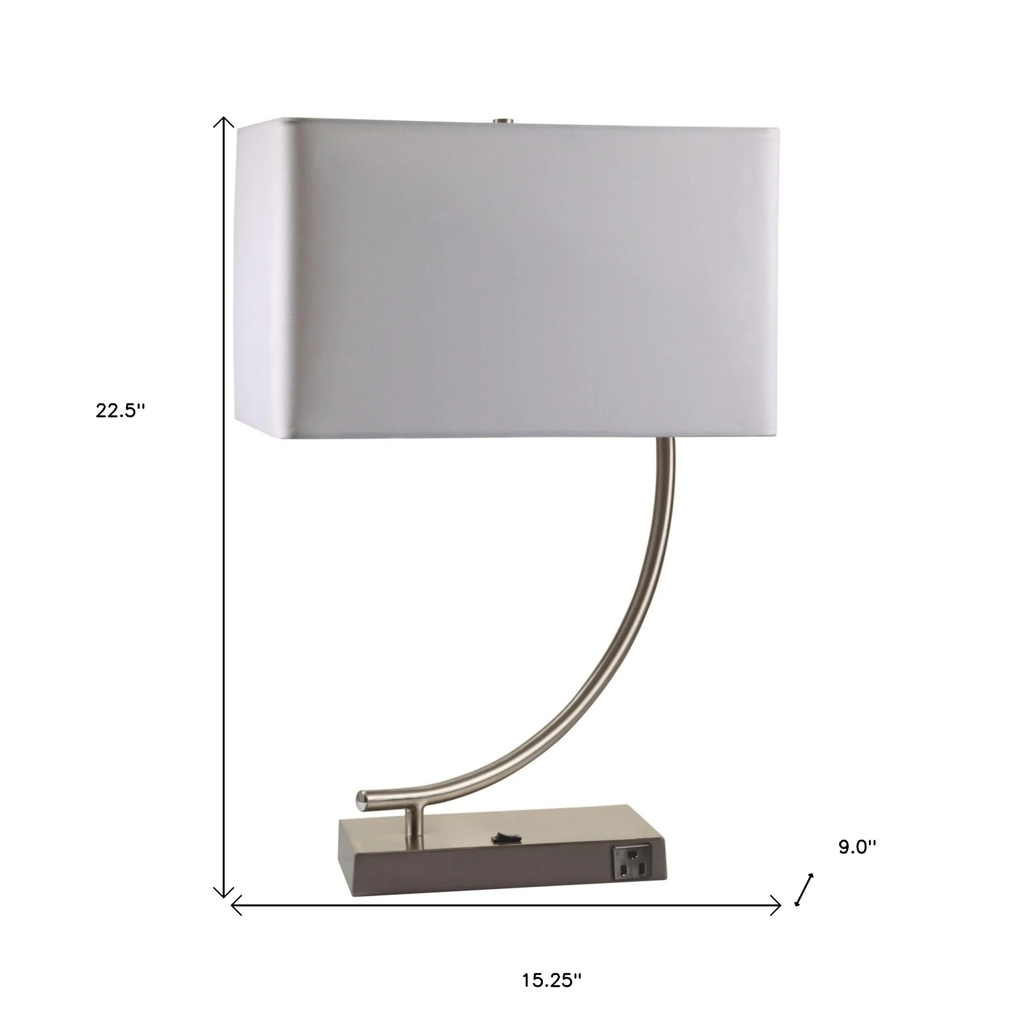 23" Silver Curved Table Lamp With White Rectangle Shade By Homeroots - Image 6