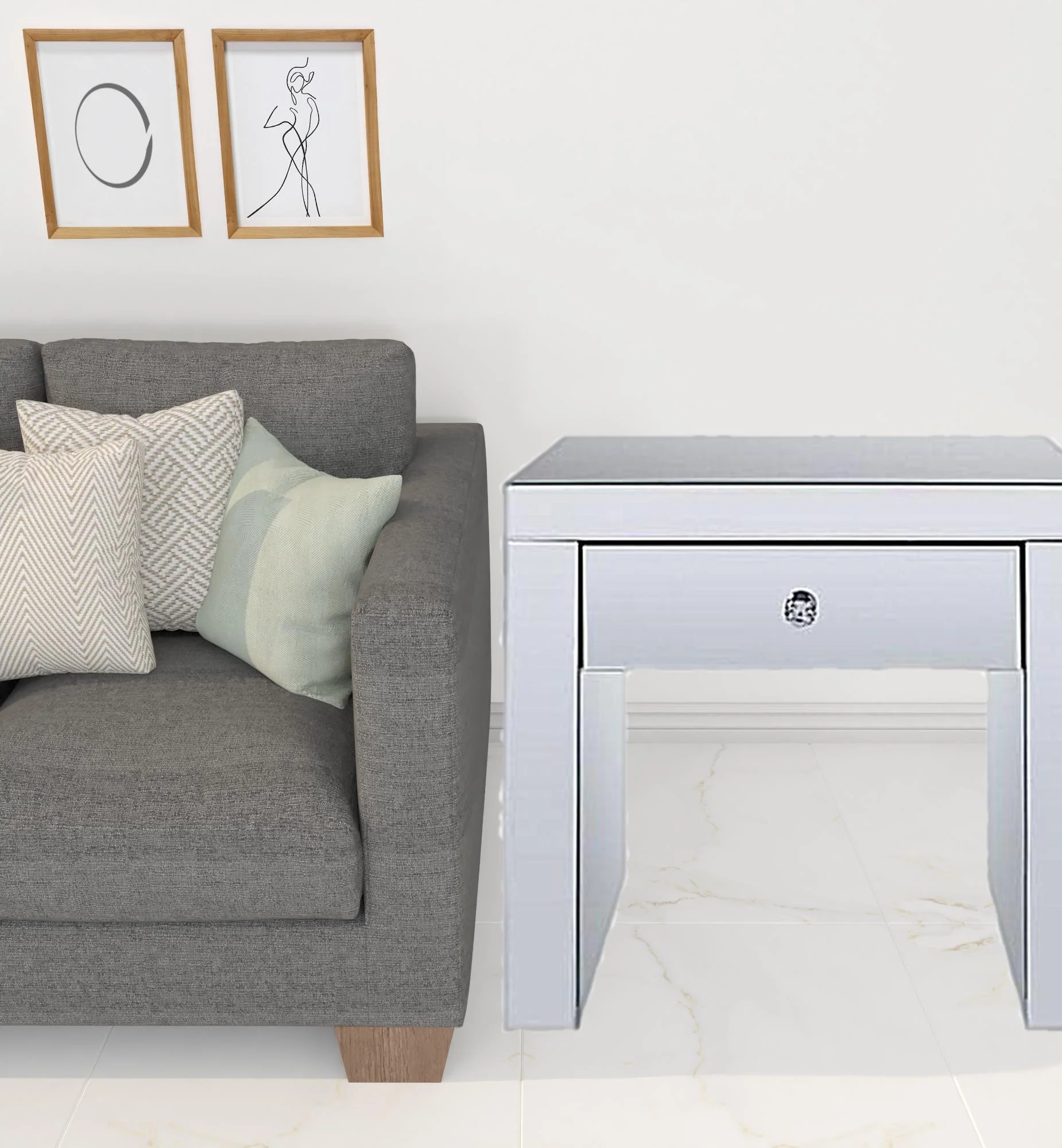 23" Silver Glass And Manufactured Wood Square Mirrored End Table With Drawer By Homeroots - Image 2