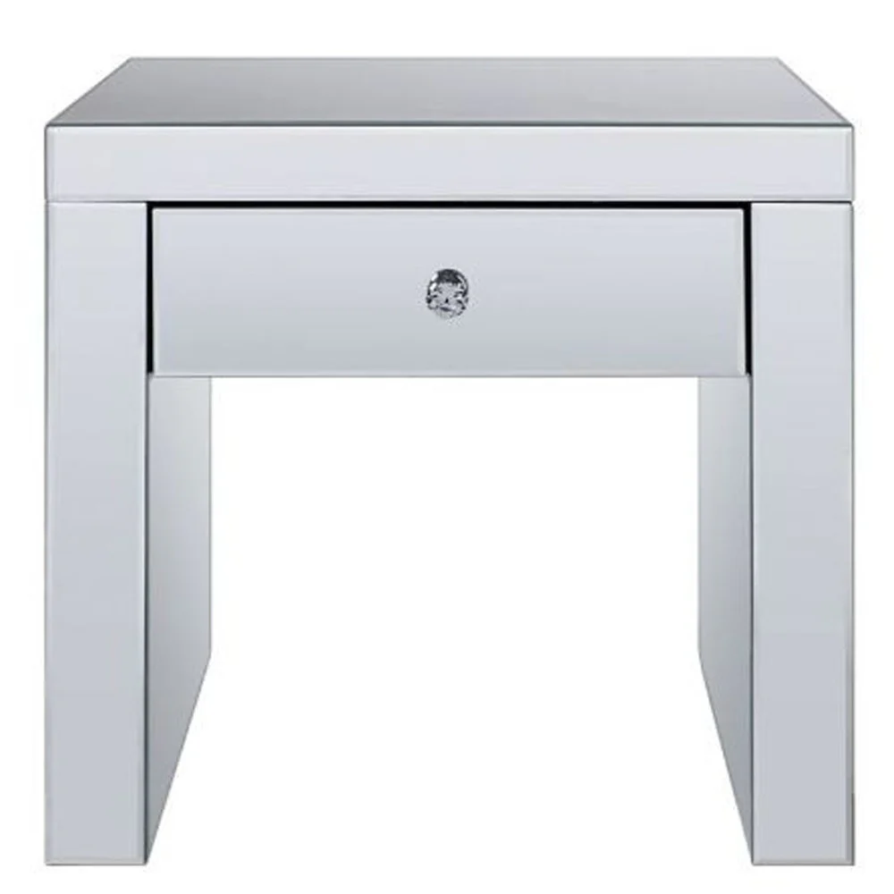 23" Silver Glass And Manufactured Wood Square Mirrored End Table With Drawer By Homeroots - Image 4