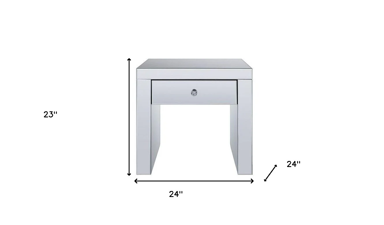23" Silver Glass And Manufactured Wood Square Mirrored End Table With Drawer By Homeroots - Image 5