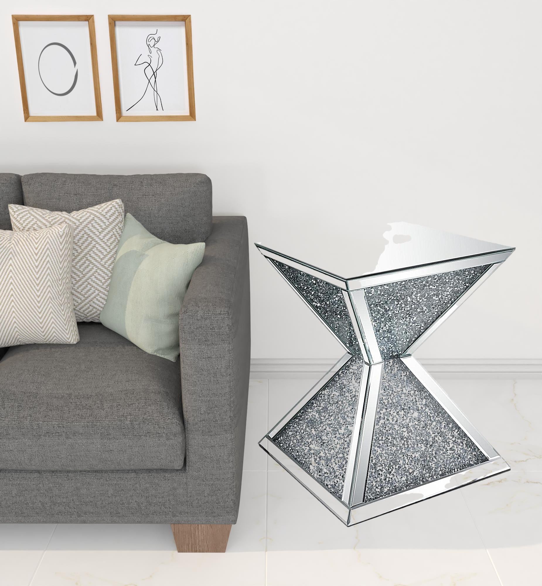 23" Silver Mirrored And Manufactured Wood Square Diamond End Table By Homeroots - Image 2