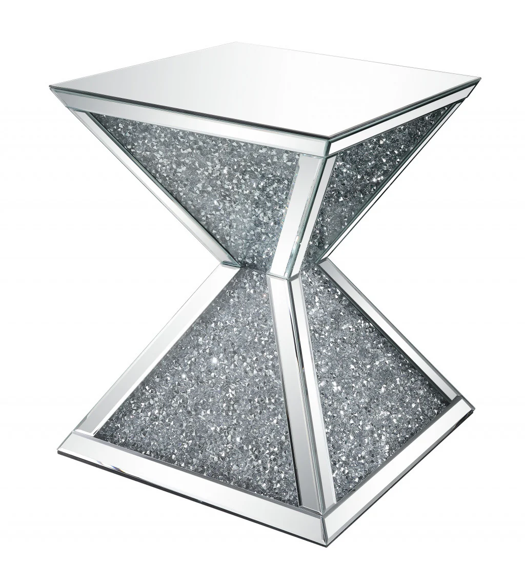 23" Silver Mirrored And Manufactured Wood Square Diamond End Table By Homeroots - Image 3