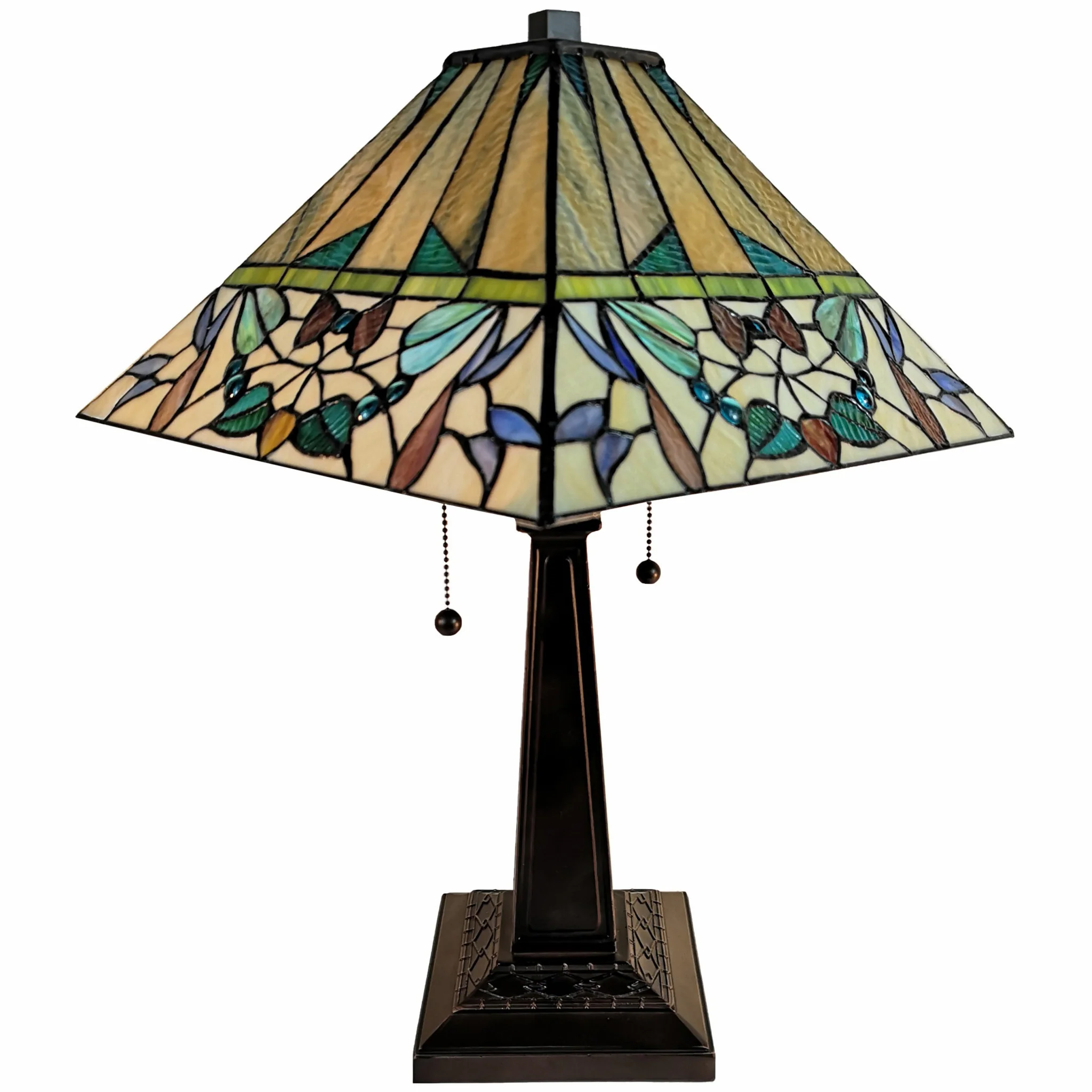 23" Stained Glass Flowery Two Light Mission Style Table Lamp By Homeroots - Image 2