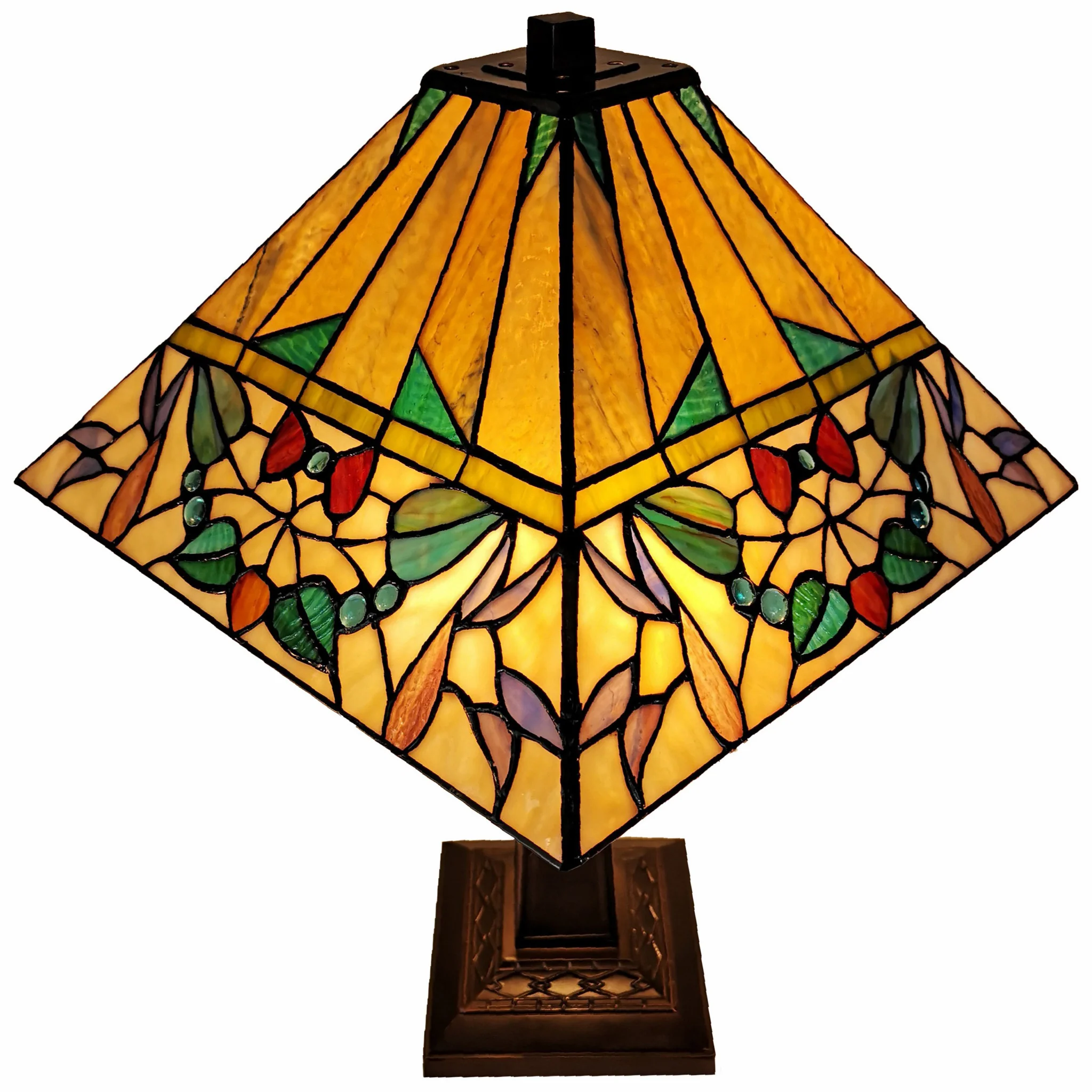 23" Stained Glass Flowery Two Light Mission Style Table Lamp By Homeroots - Image 3