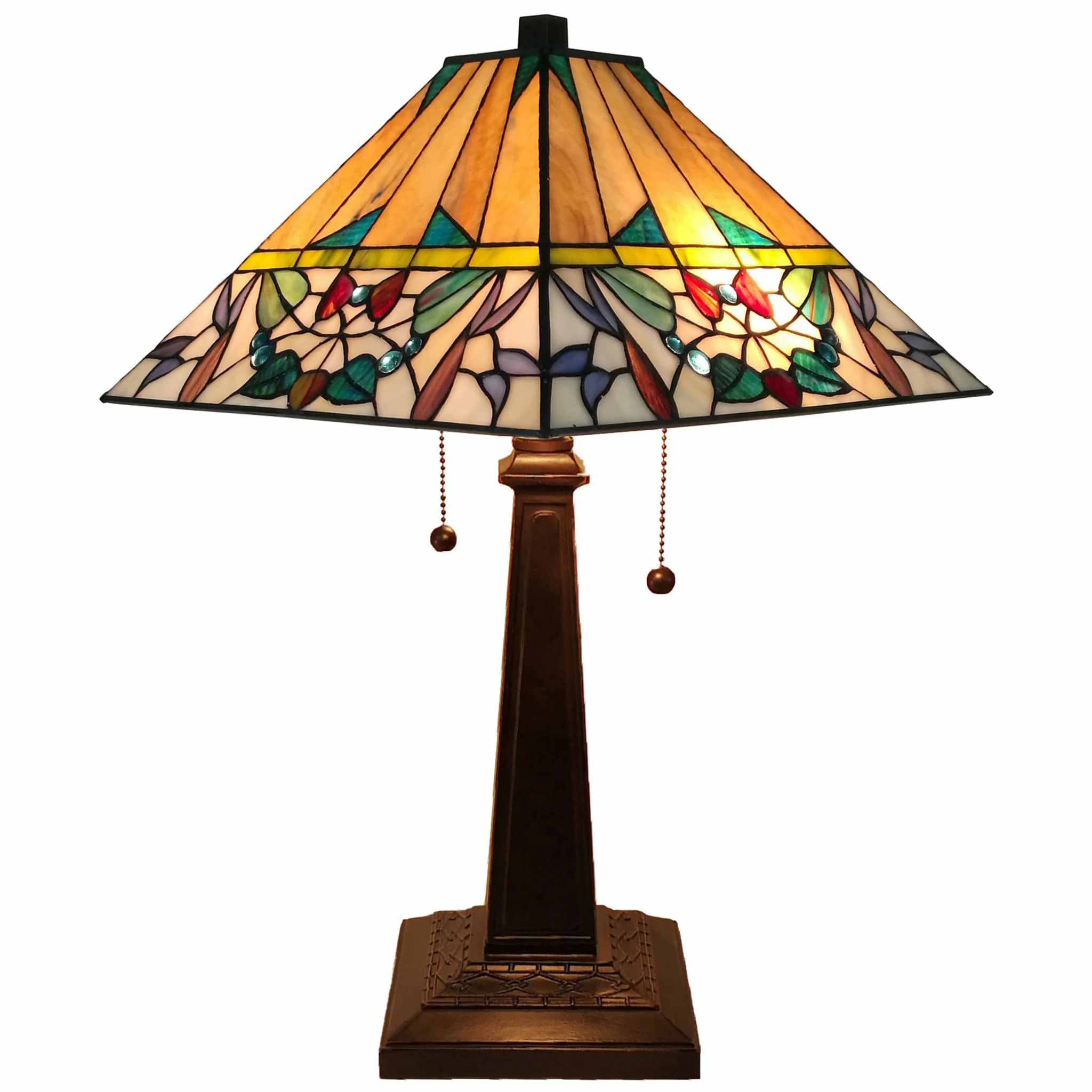 23" Stained Glass Flowery Two Light Mission Style Table Lamp By Homeroots - Image 4