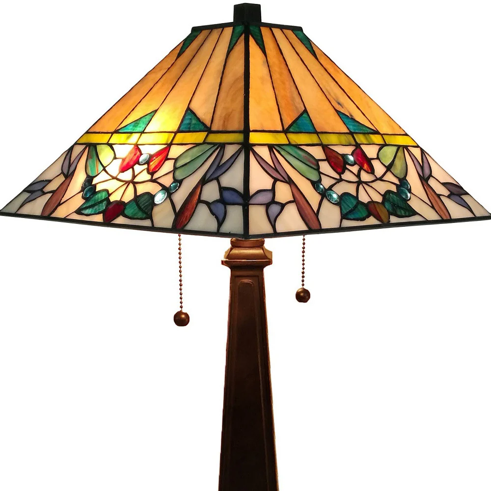 23" Stained Glass Flowery Two Light Mission Style Table Lamp By Homeroots - Image 5