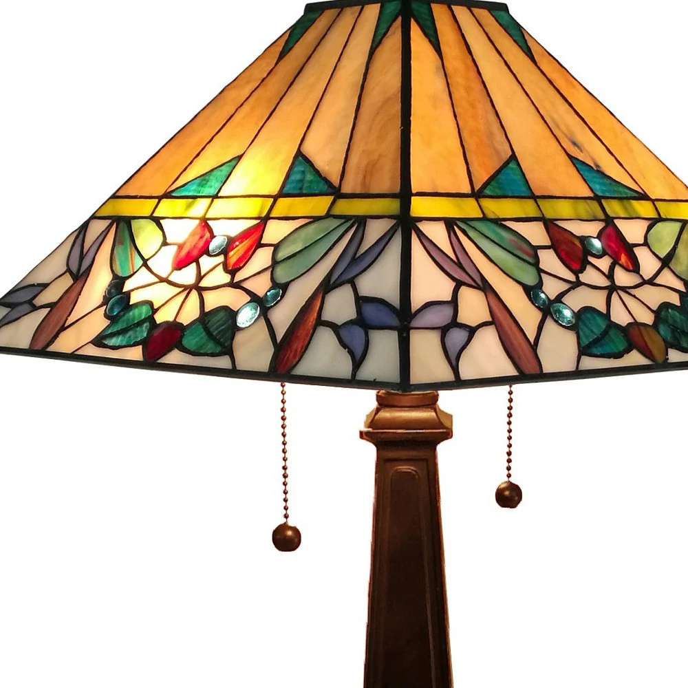23" Stained Glass Flowery Two Light Mission Style Table Lamp By Homeroots - Image 6