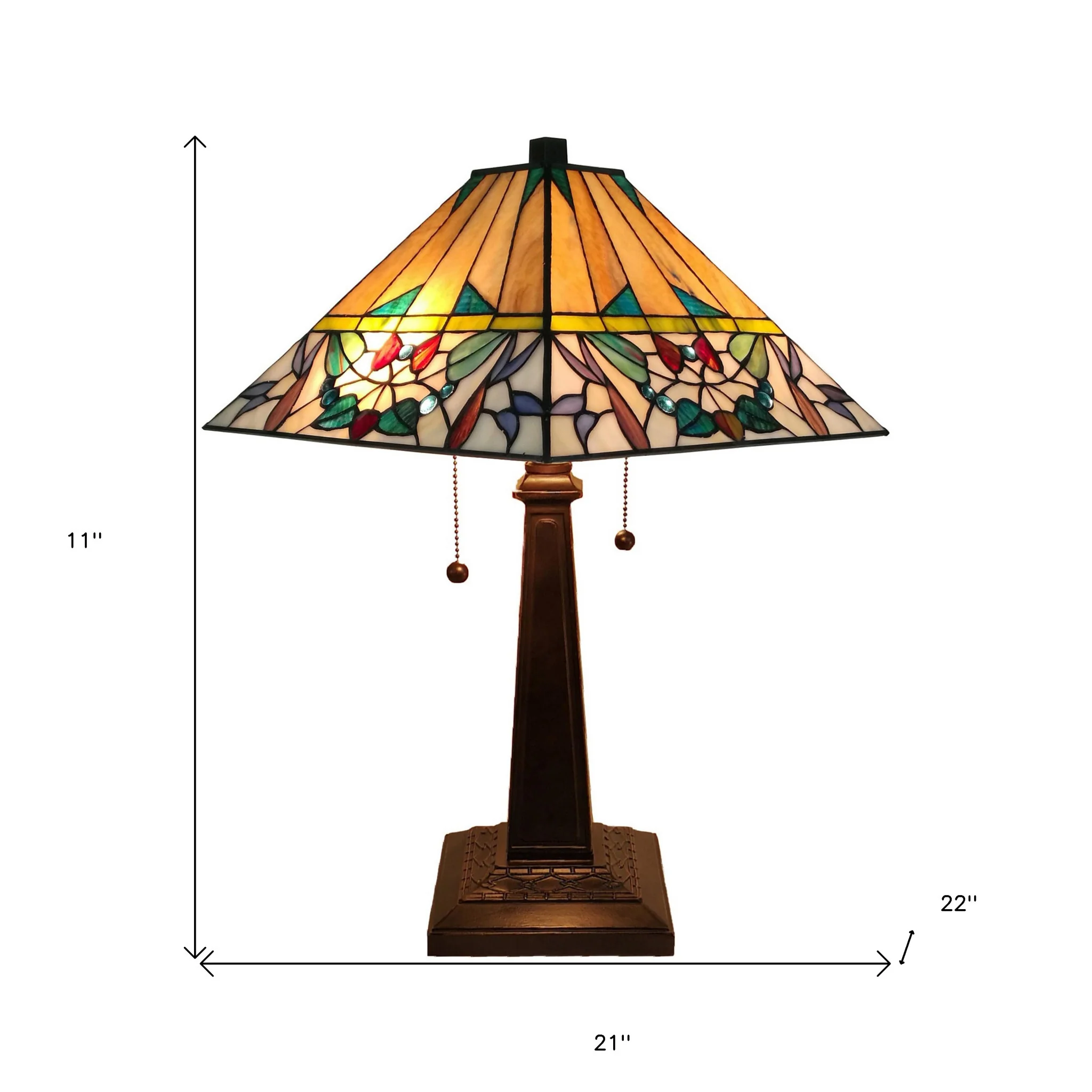 23" Stained Glass Flowery Two Light Mission Style Table Lamp By Homeroots - Image 7