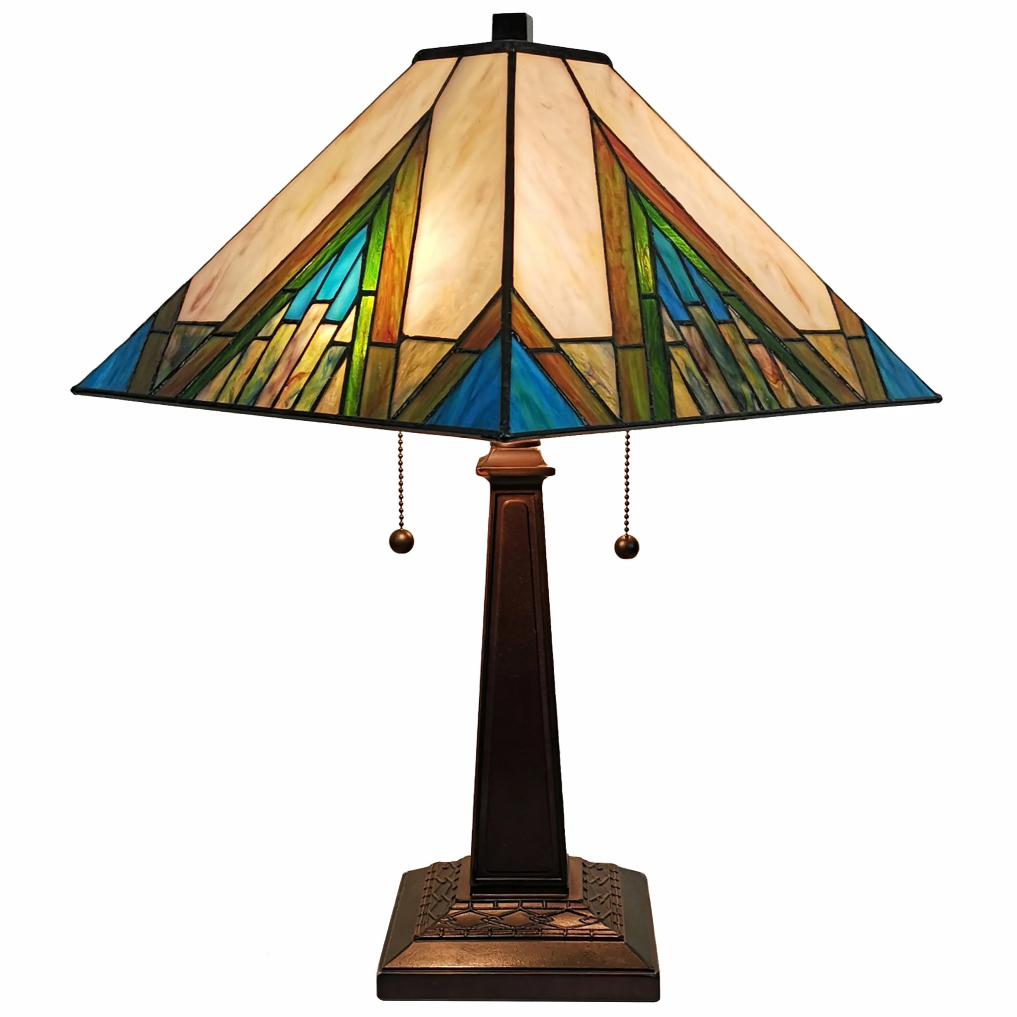 23" Stained Glass Handcrafted Pyramid Style Two Light Mission Style Table Lamp By Homeroots - Image 2