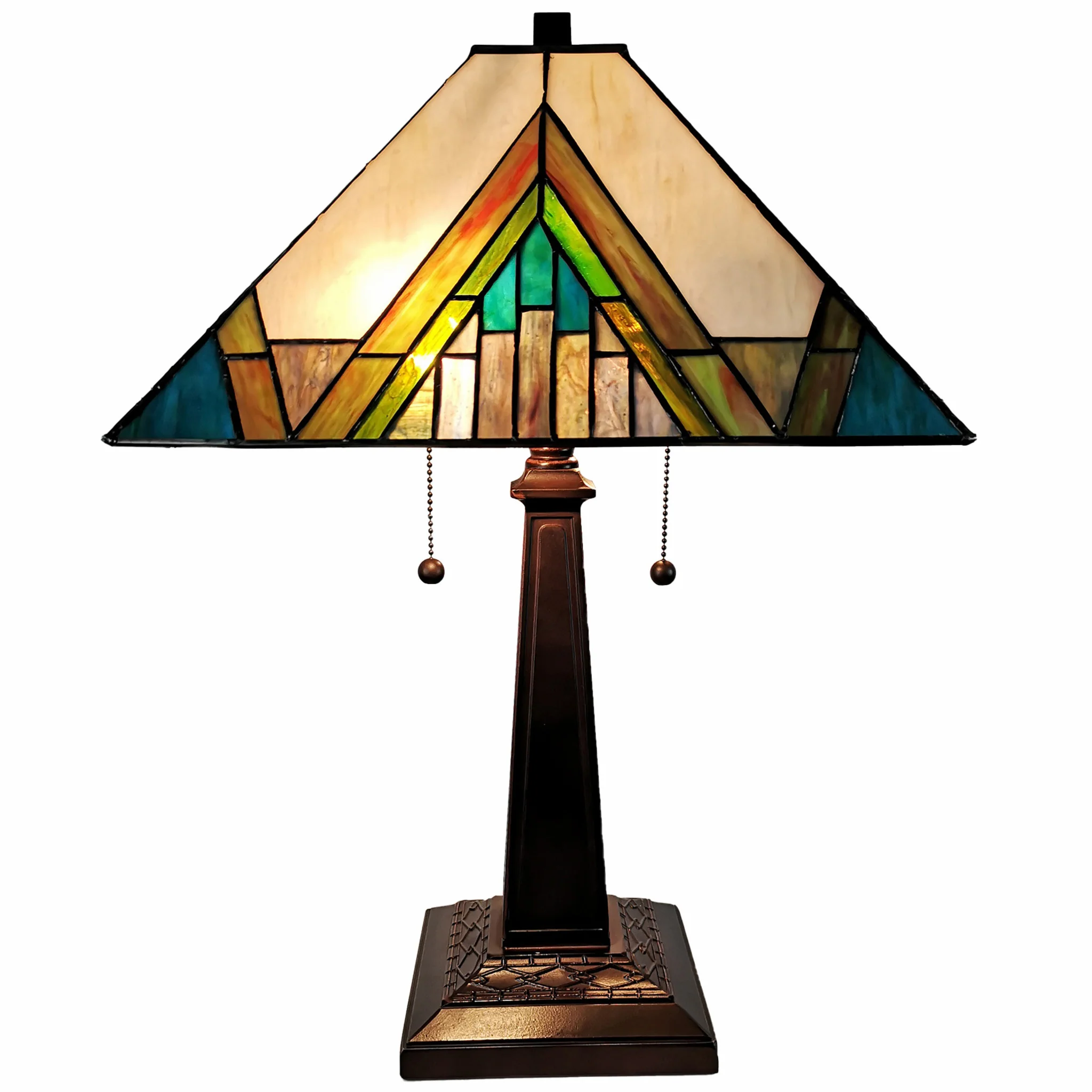 23" Stained Glass Handcrafted Pyramid Style Two Light Mission Style Table Lamp By Homeroots - Image 3