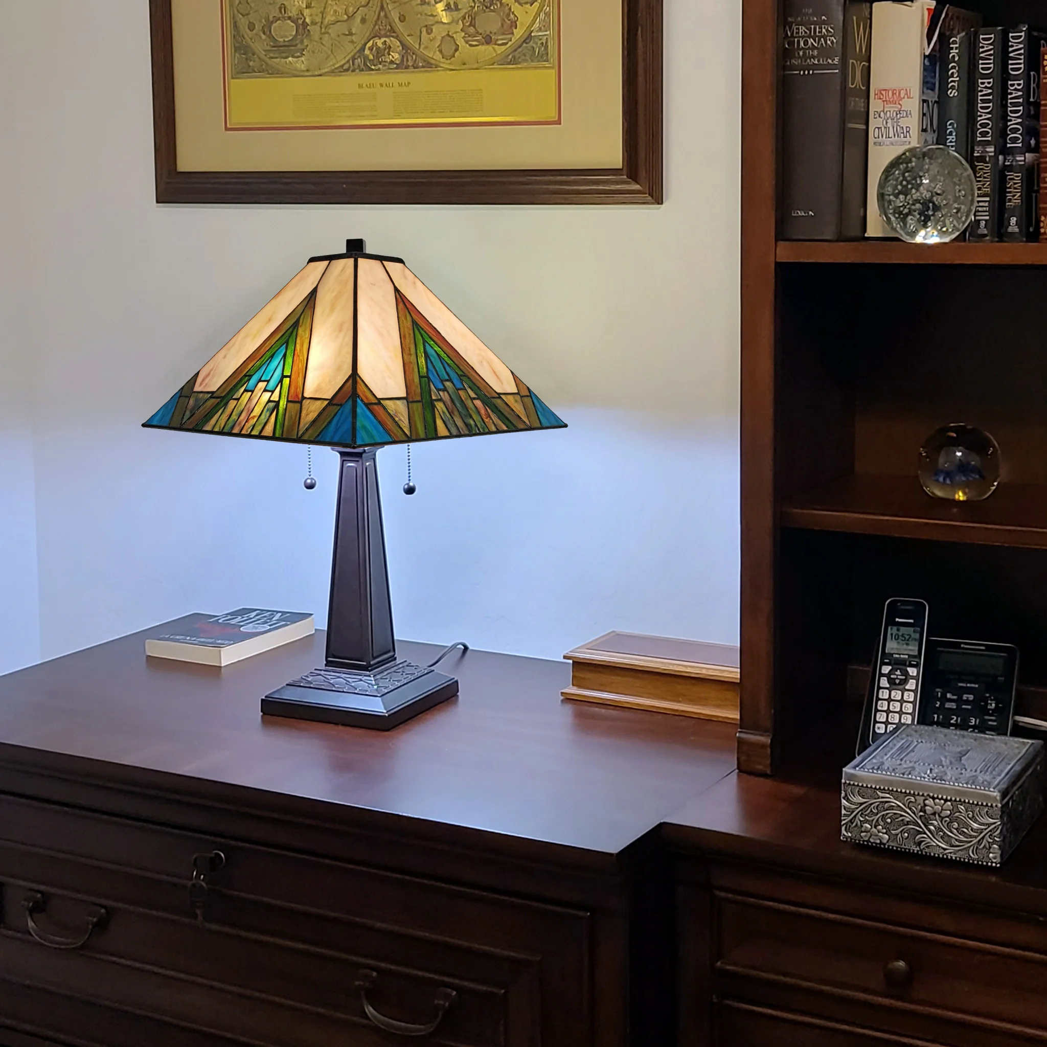 23" Stained Glass Handcrafted Pyramid Style Two Light Mission Style Table Lamp By Homeroots - Image 4