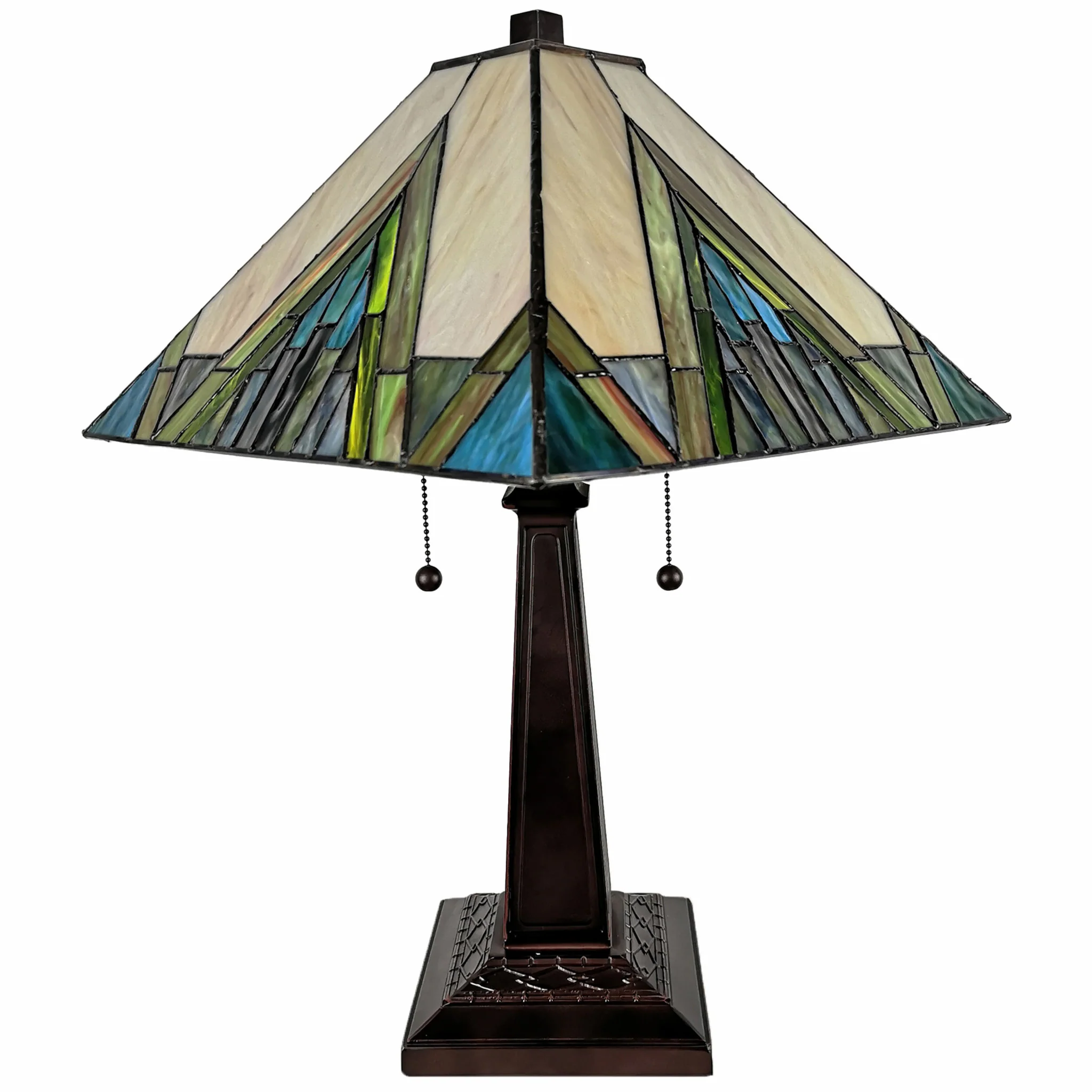 23" Stained Glass Handcrafted Pyramid Style Two Light Mission Style Table Lamp By Homeroots - Image 5