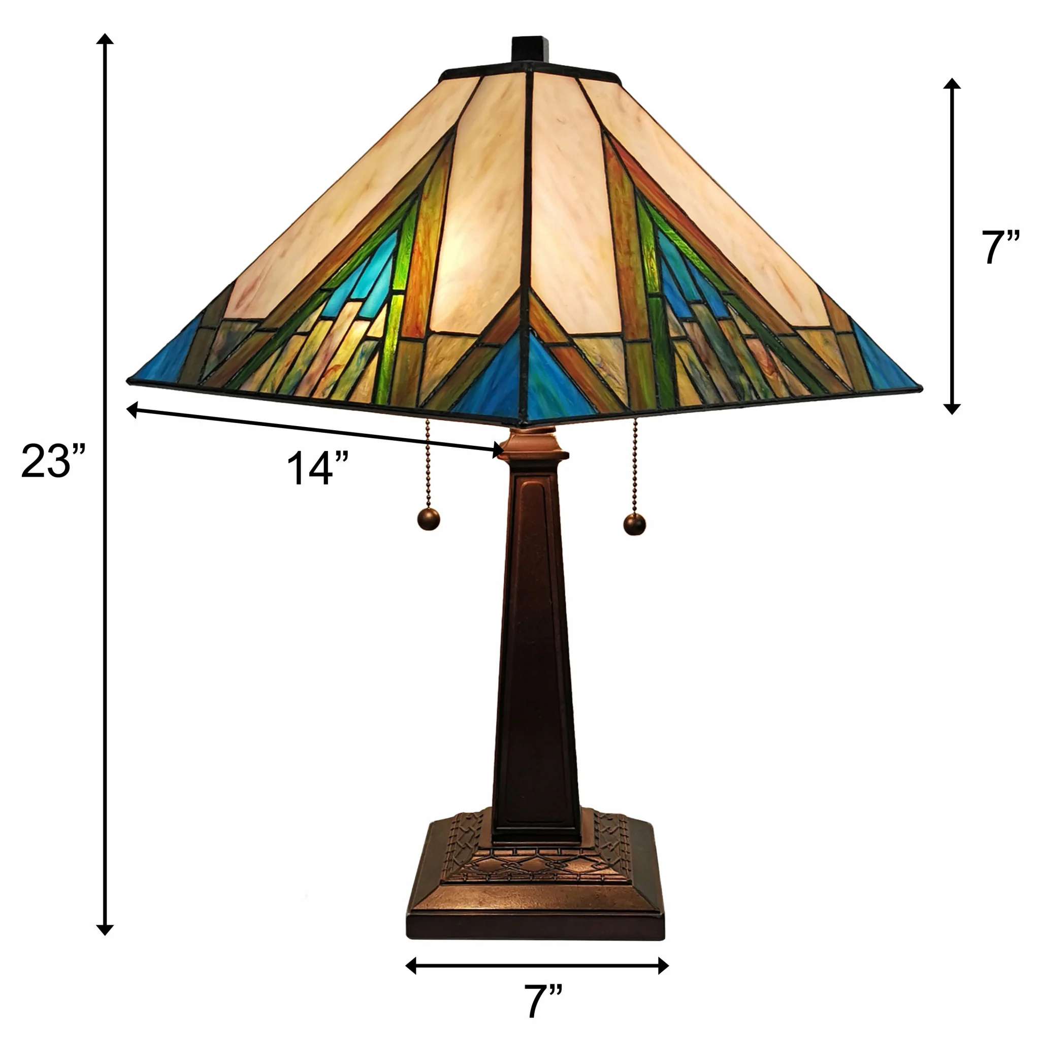 23" Stained Glass Handcrafted Pyramid Style Two Light Mission Style Table Lamp By Homeroots - Image 7