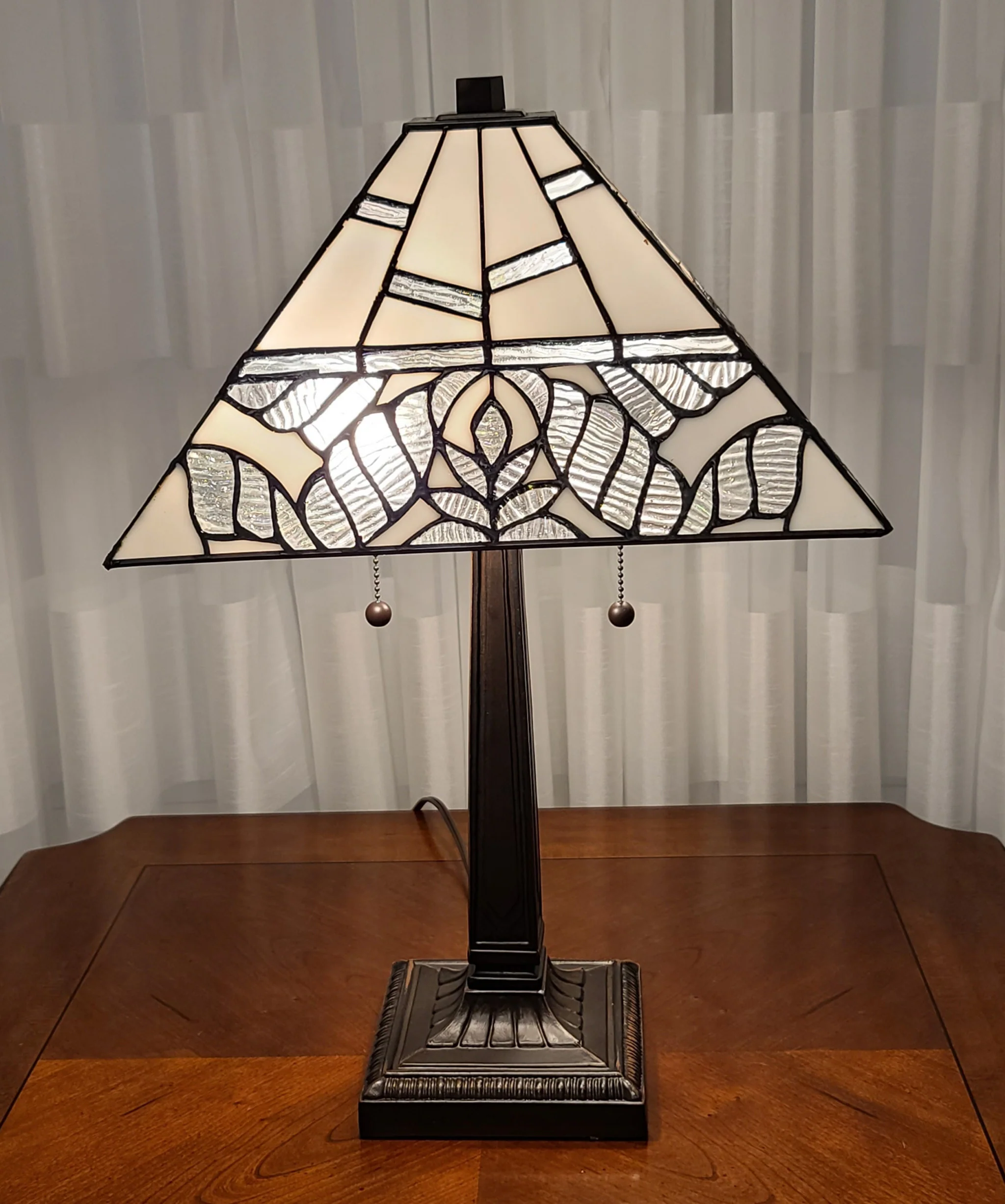 23" Stained Glass Leafy Vintage Two Light Mission Style Table Lamp By Homeroots - Image 4