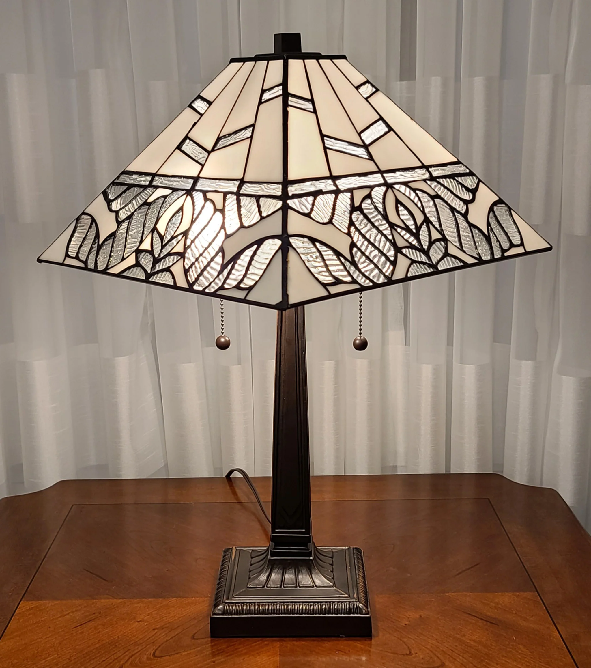 23" Stained Glass Leafy Vintage Two Light Mission Style Table Lamp By Homeroots - Image 6