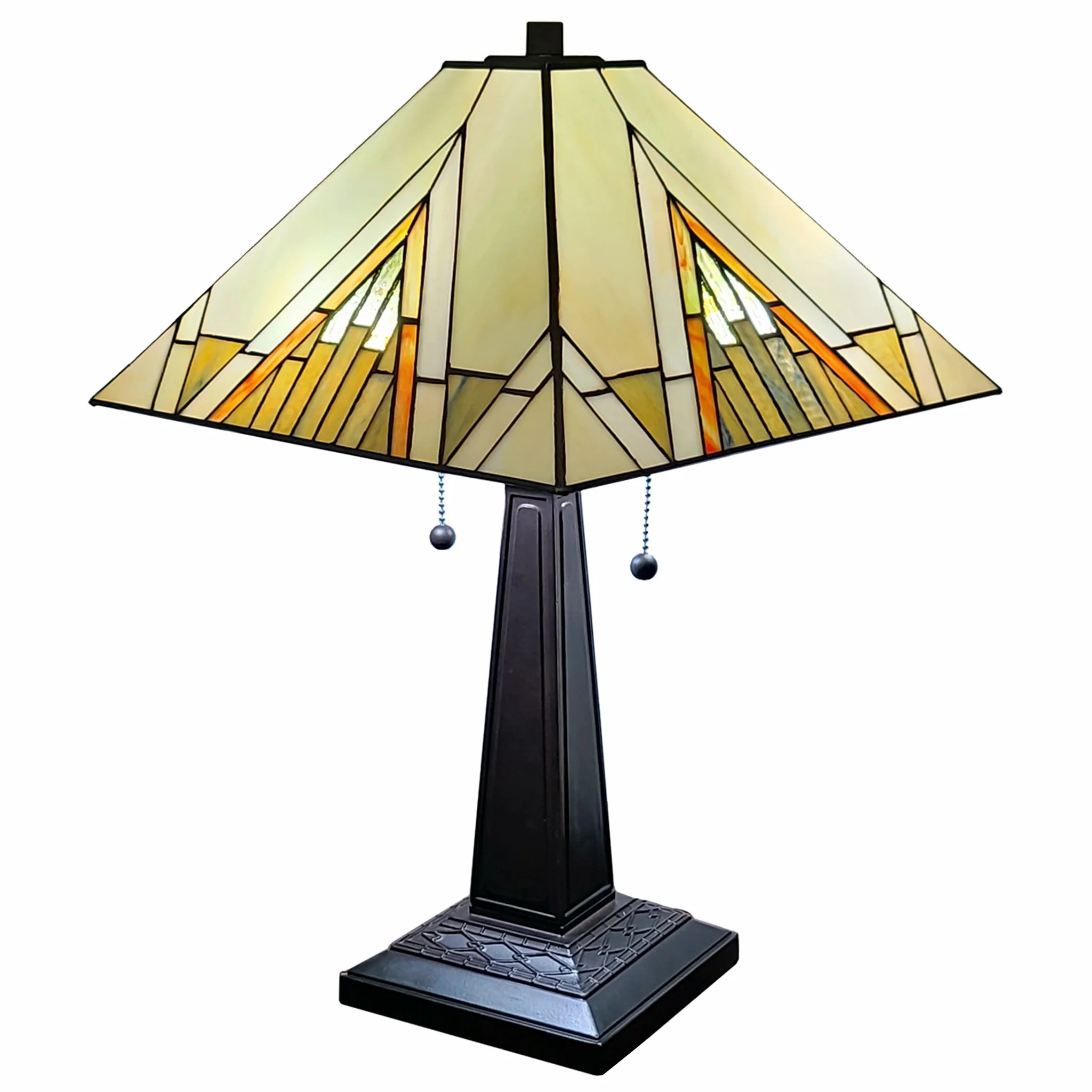 23" Stained Glass Pyramid Style Two Light Mission Style Table Lamp By Homeroots - Image 2