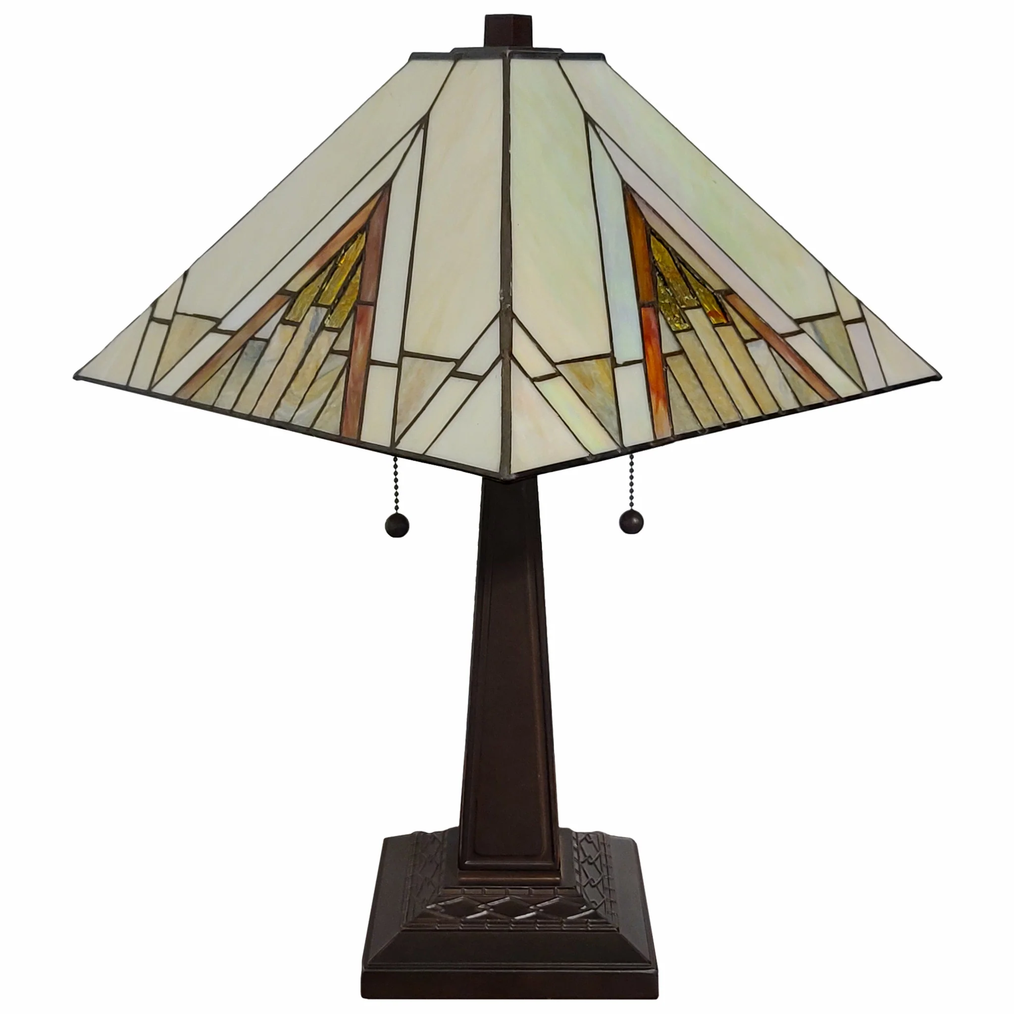 23" Stained Glass Pyramid Style Two Light Mission Style Table Lamp By Homeroots - Image 3