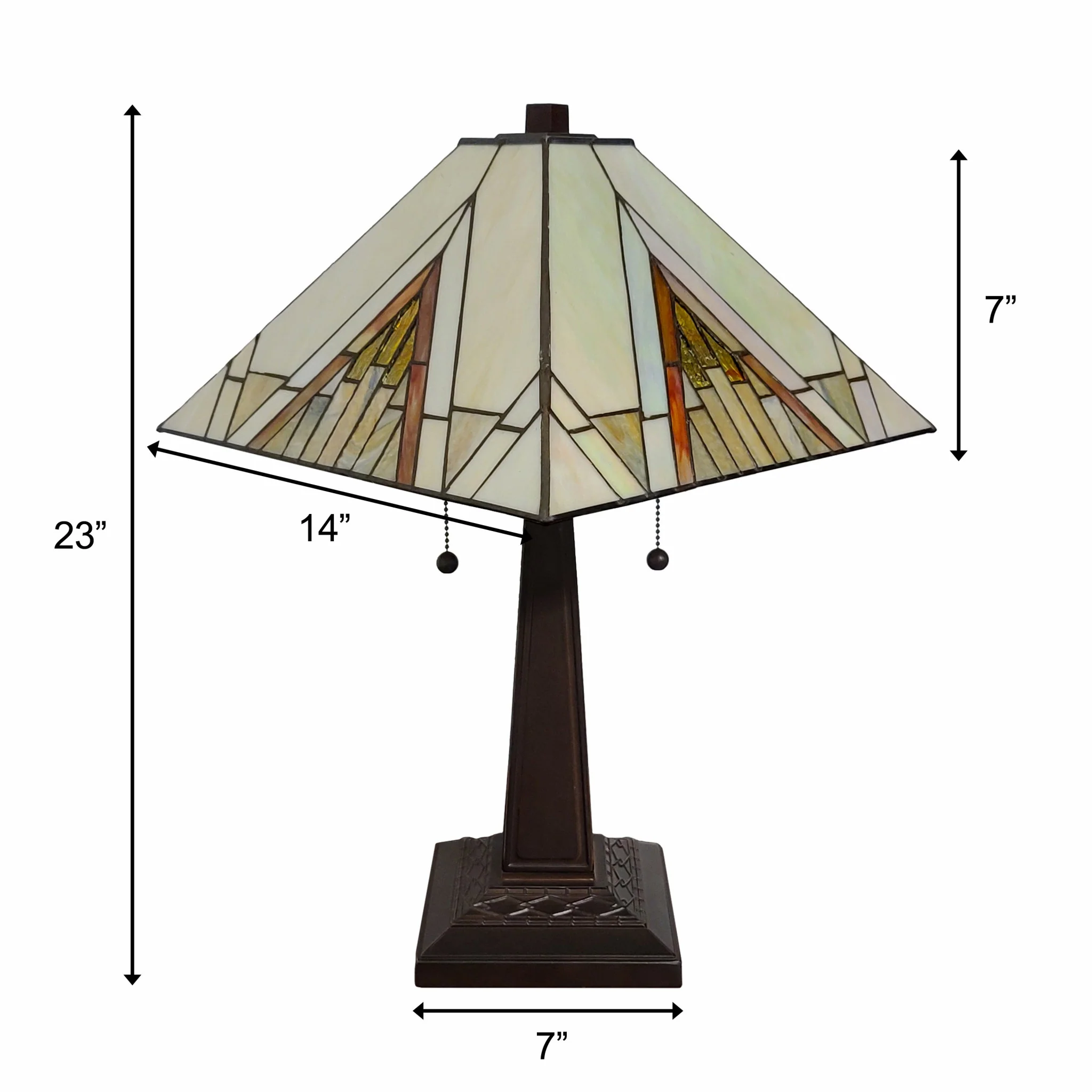 23" Stained Glass Pyramid Style Two Light Mission Style Table Lamp By Homeroots - Image 4