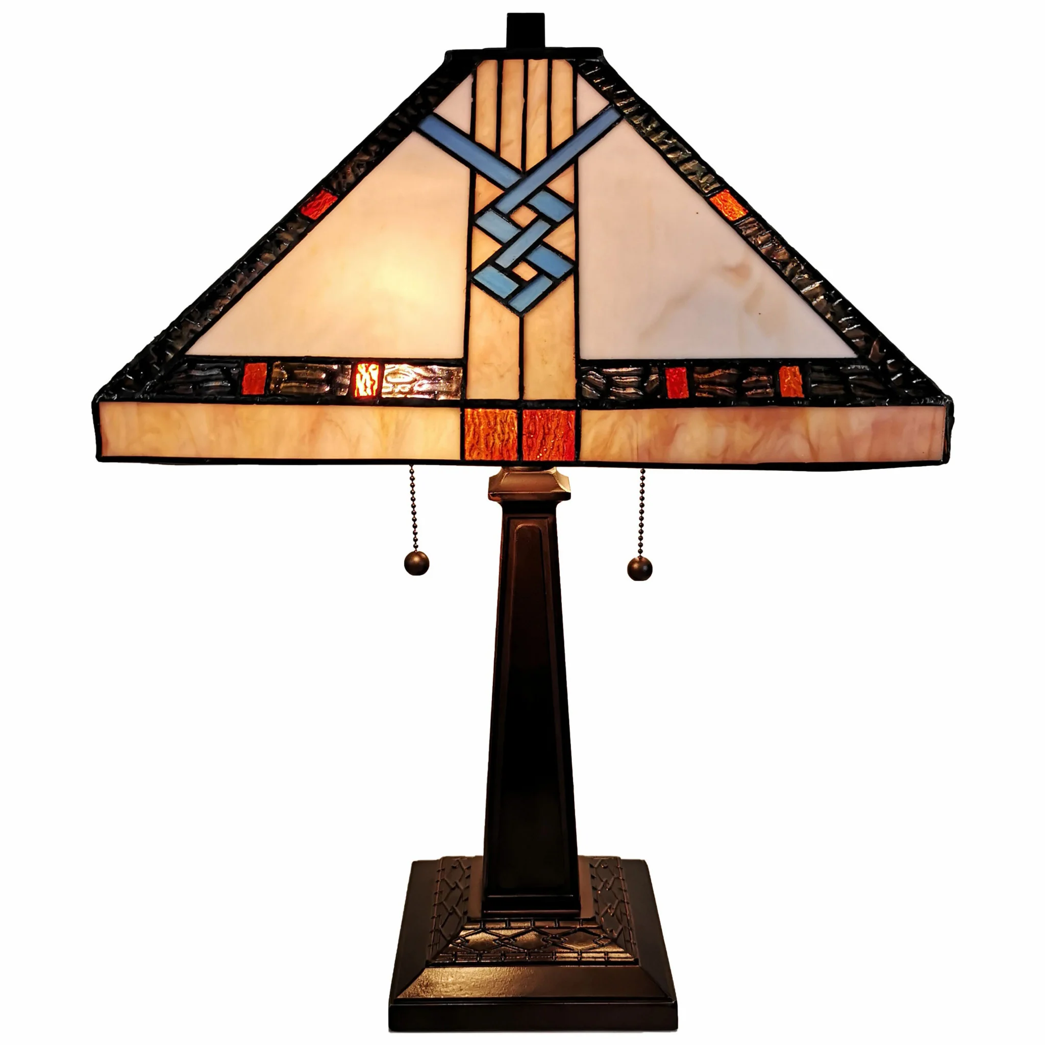 23" Stained Glass Stained Glass Antique Two Light Mission Style Table Lamp By Homeroots - Image 2