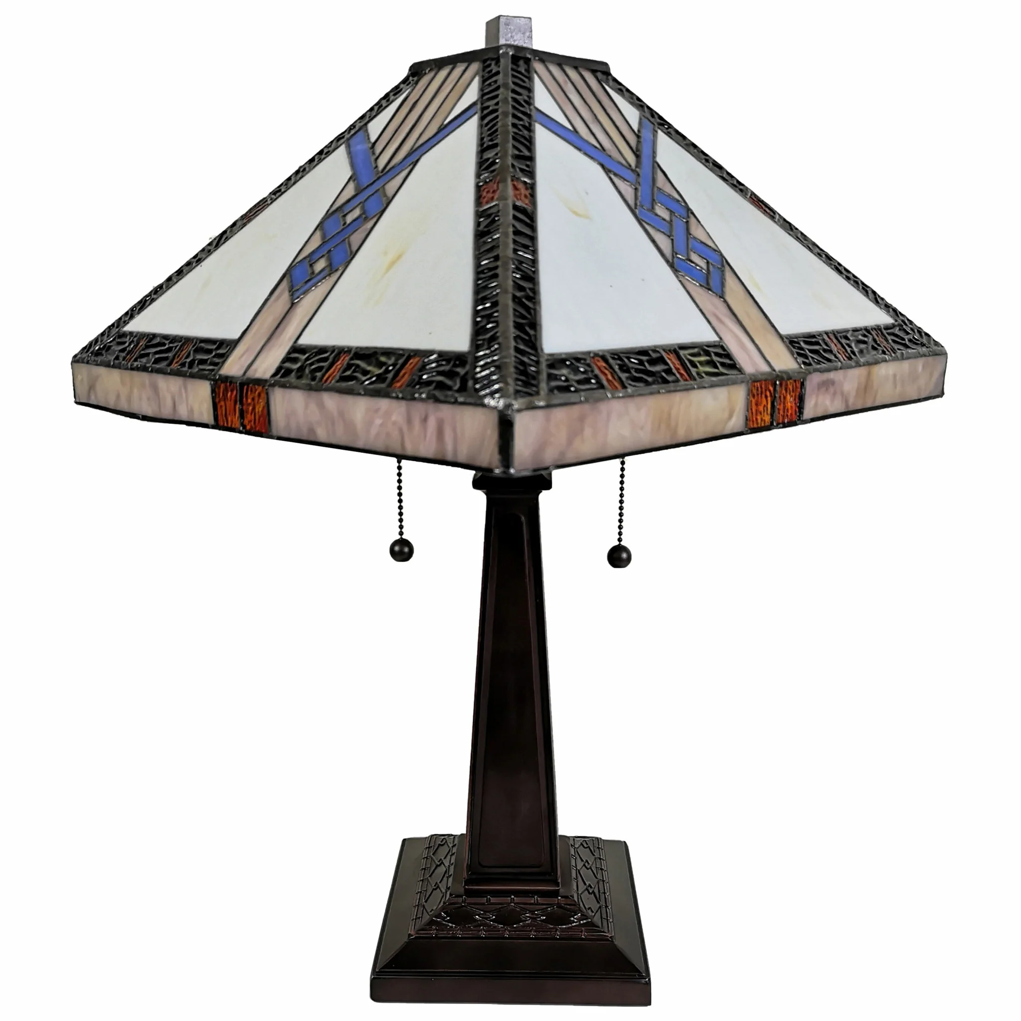 23" Stained Glass Stained Glass Antique Two Light Mission Style Table Lamp By Homeroots - Image 3