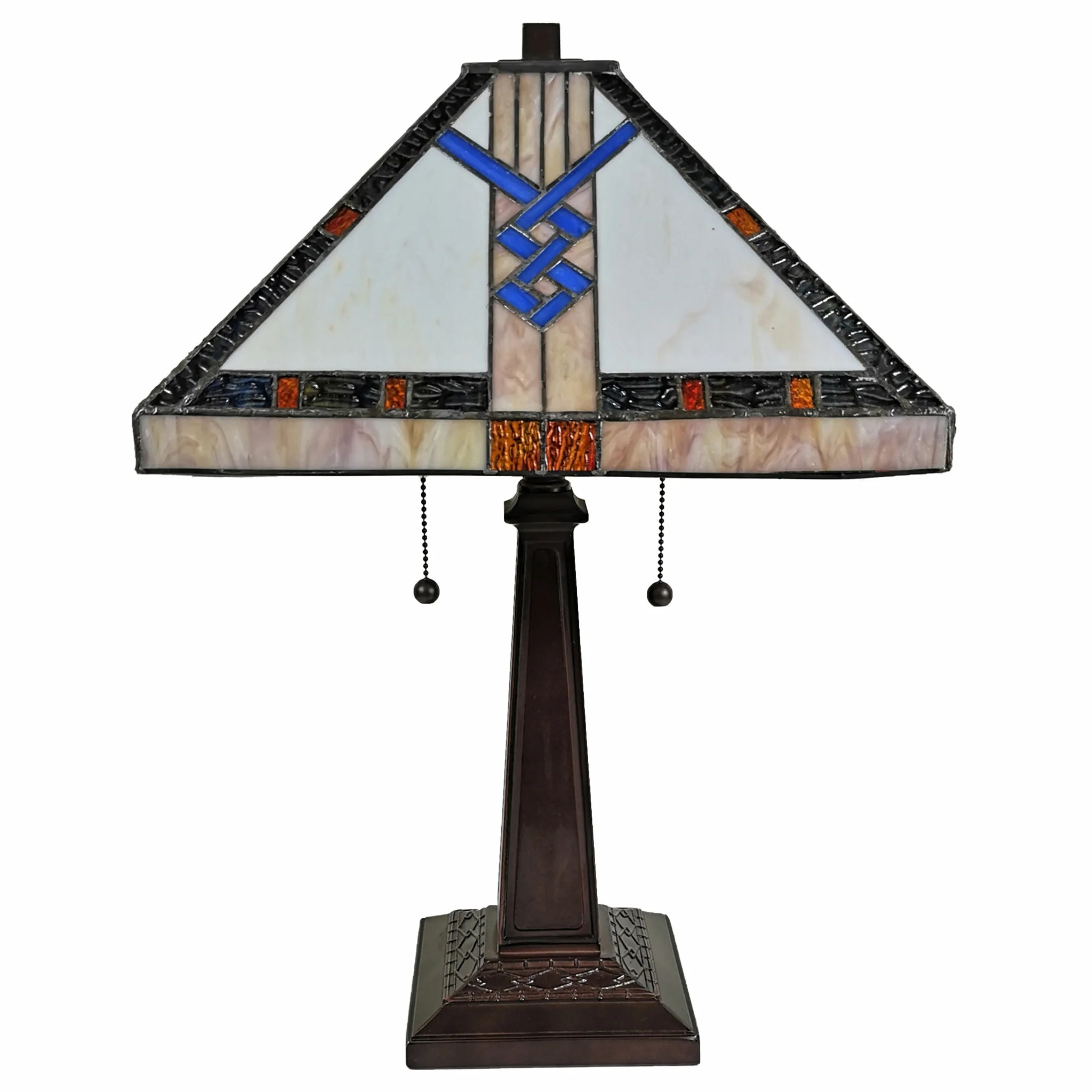 23" Stained Glass Stained Glass Antique Two Light Mission Style Table Lamp By Homeroots - Image 6