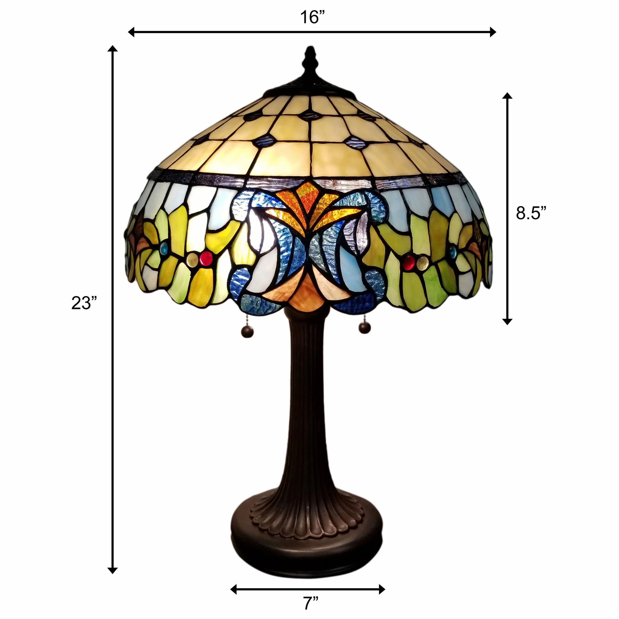 23" Stained Glass Two Light Jeweled Floral Accent Table Lamp By Homeroots - Image 6