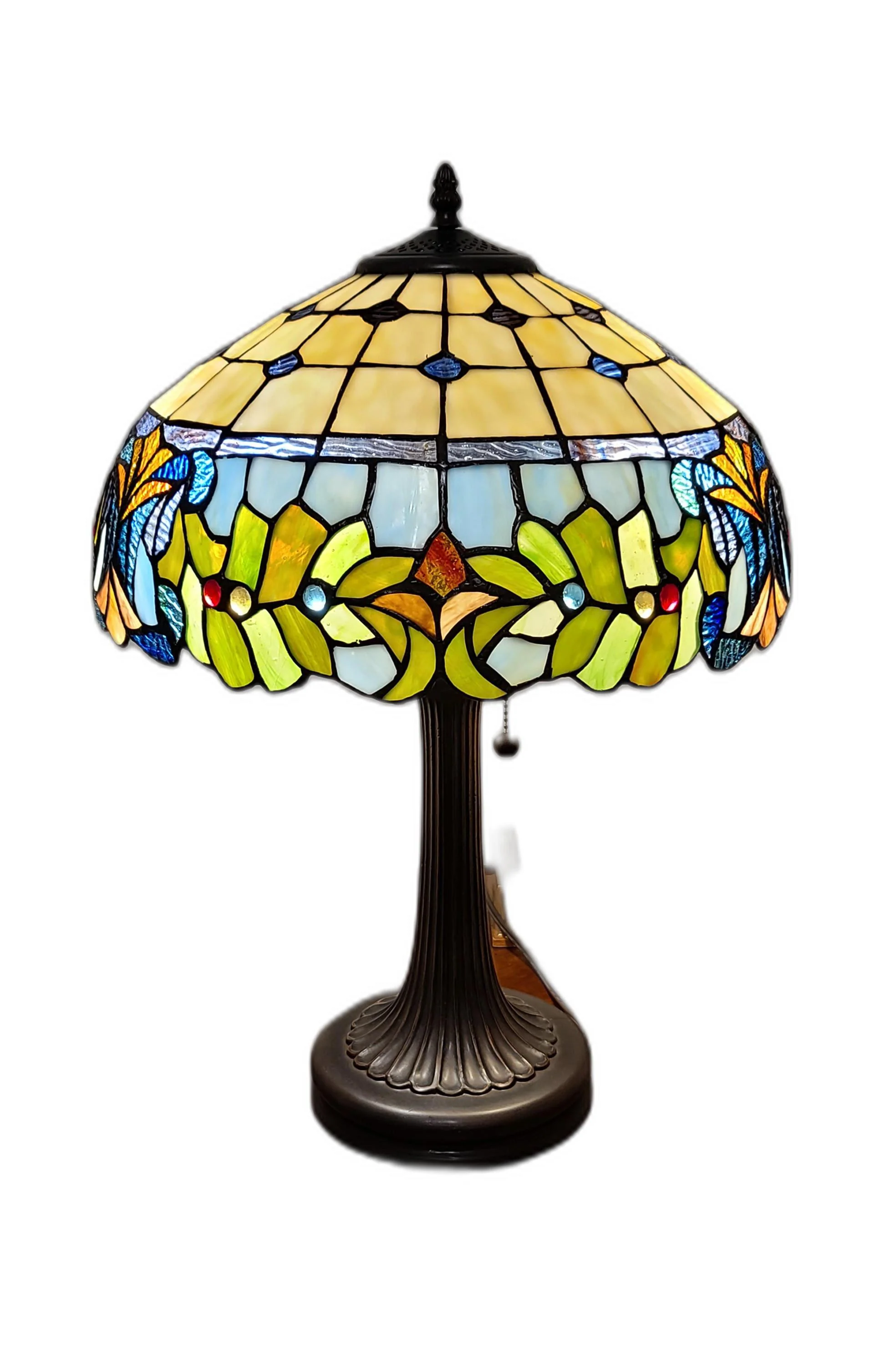 23" Stained Glass Two Light Jeweled Floral Accent Table Lamp By Homeroots - Image 9