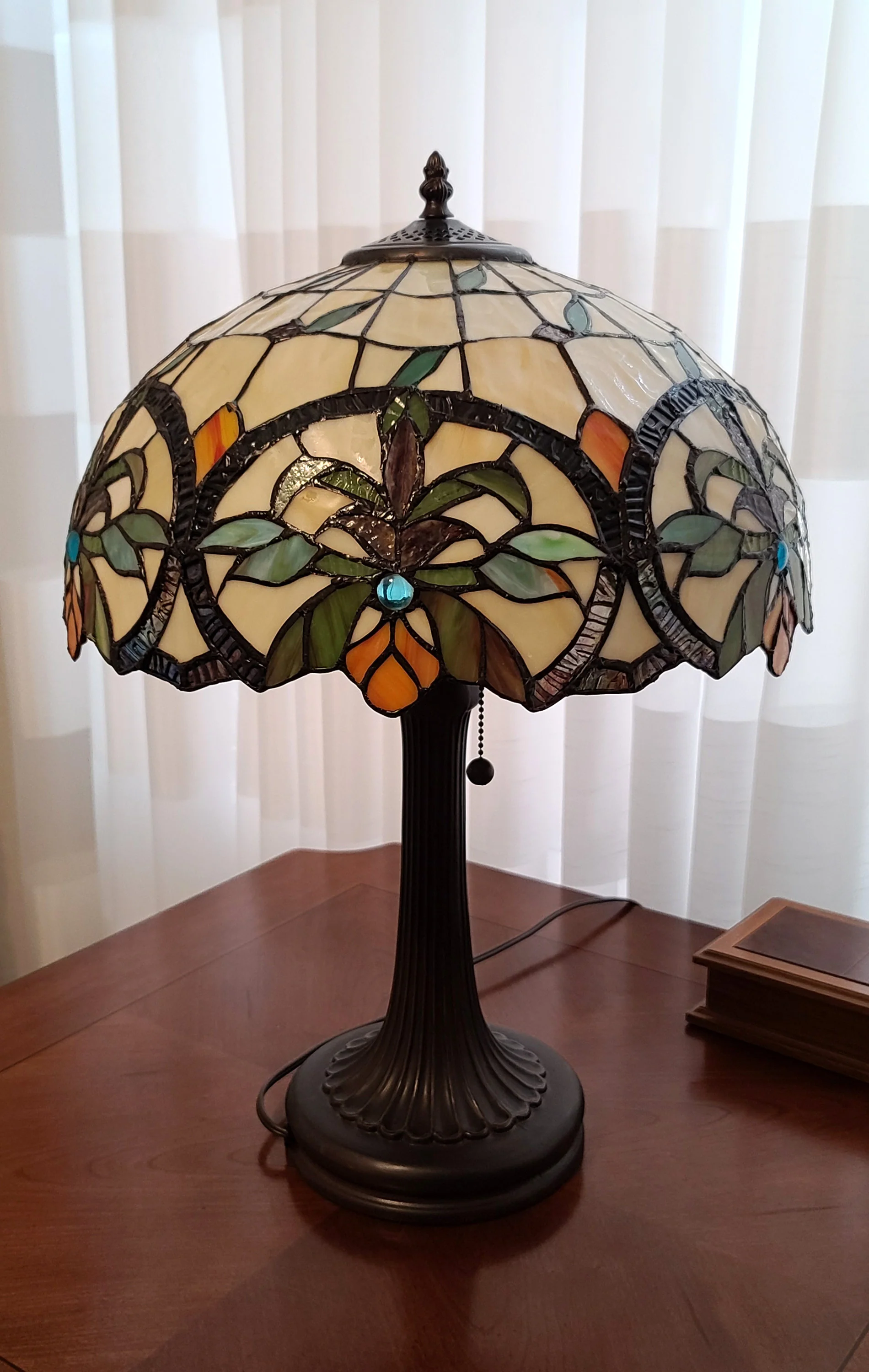 23" Stained Glass Two Light Jeweled Floral Table Lamp By Homeroots - Image 2