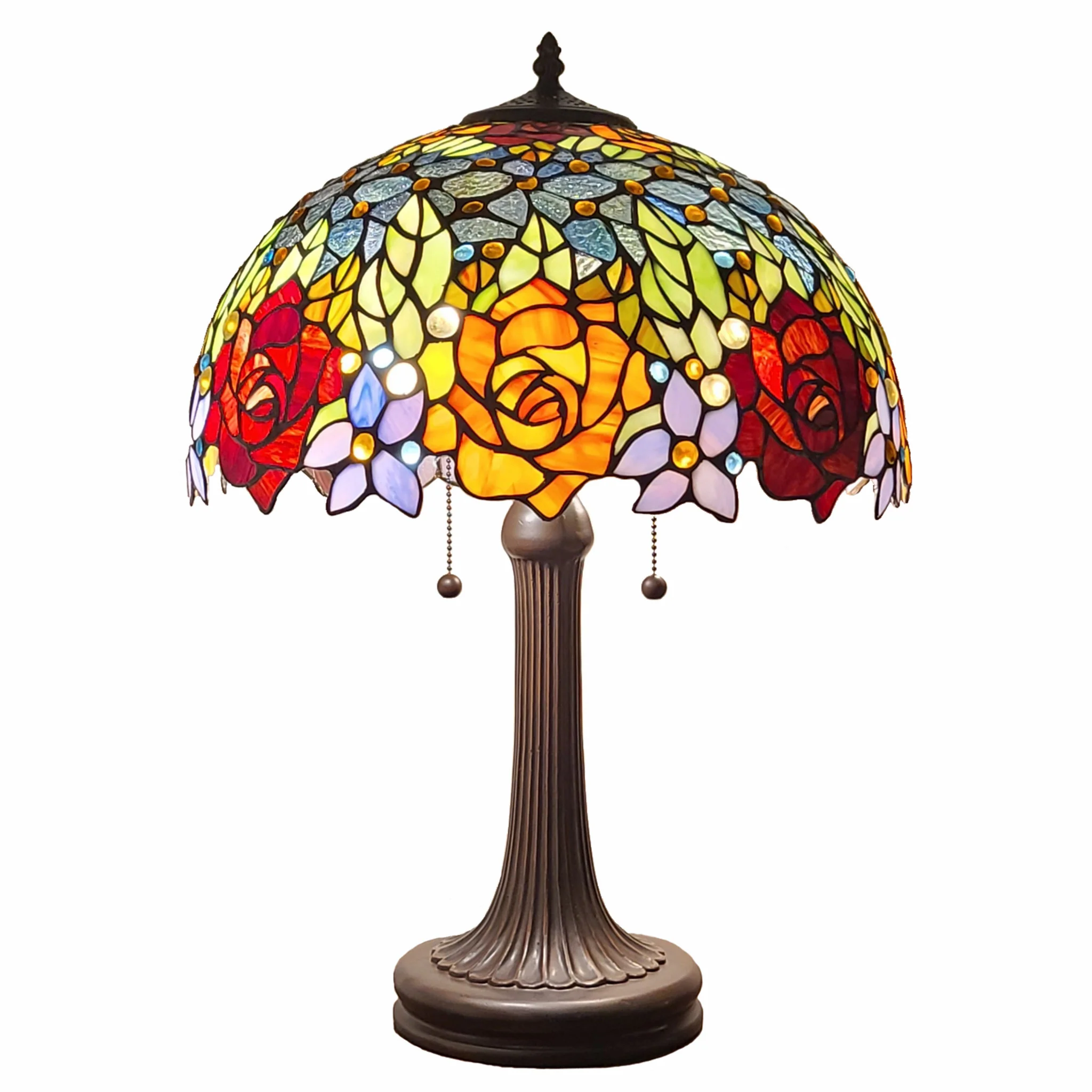 23" Stained Glass Two Light Jeweled Flowery Accent Table Lamp By Homeroots - Image 2