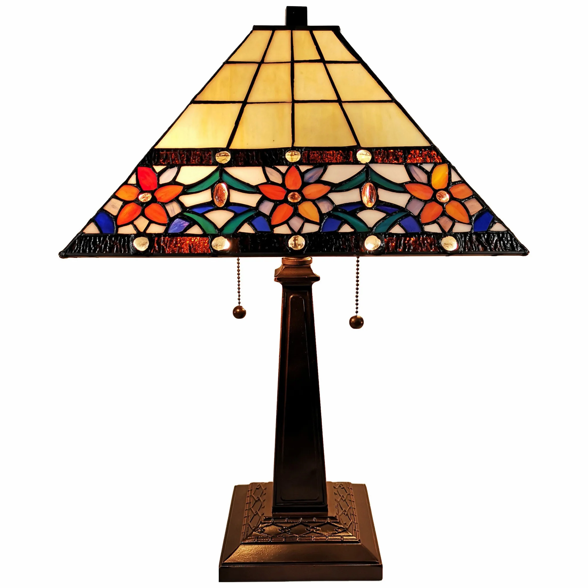 23" Stained Glass Two Light Mission Style Table Lamp with Floral Glass Shade By Homeroots - Image 2