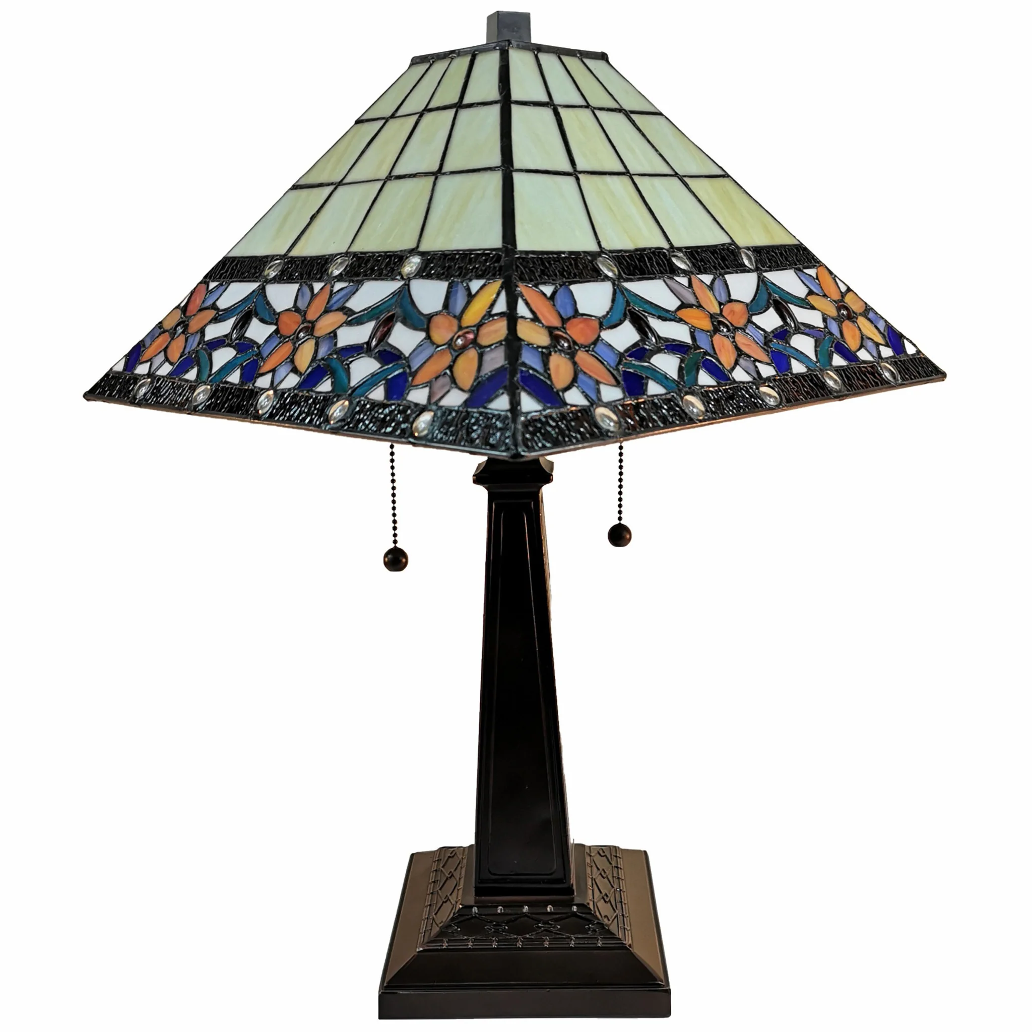 23" Stained Glass Two Light Mission Style Table Lamp with Floral Glass Shade By Homeroots - Image 3