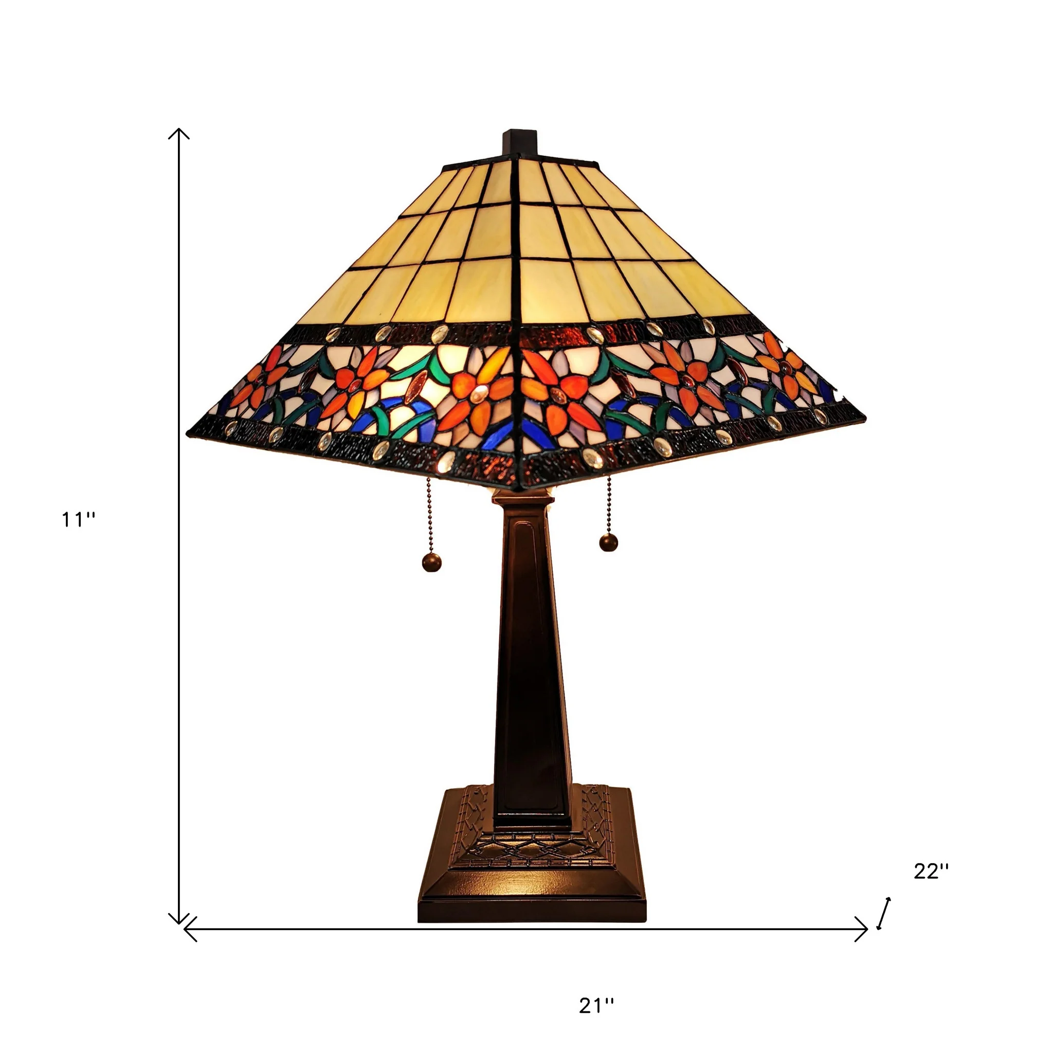 23" Stained Glass Two Light Mission Style Table Lamp with Floral Glass Shade By Homeroots - Image 5