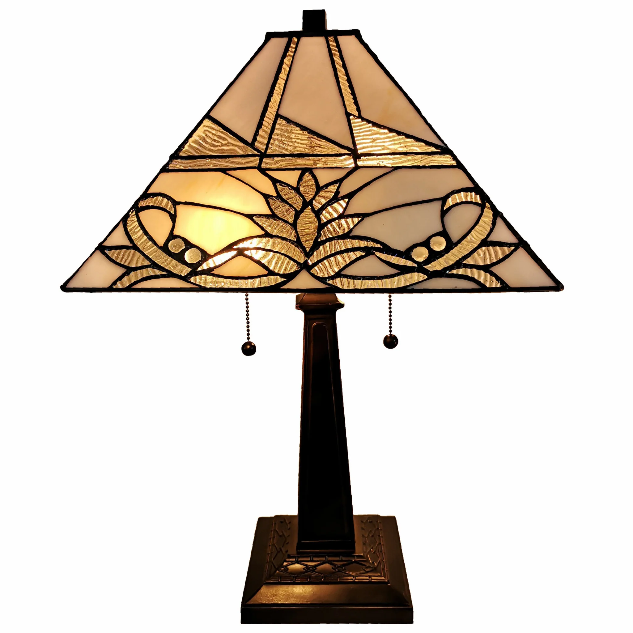 23" Stained Glass White Floral Two Light Mission Style Table Lamp By Homeroots - Image 2