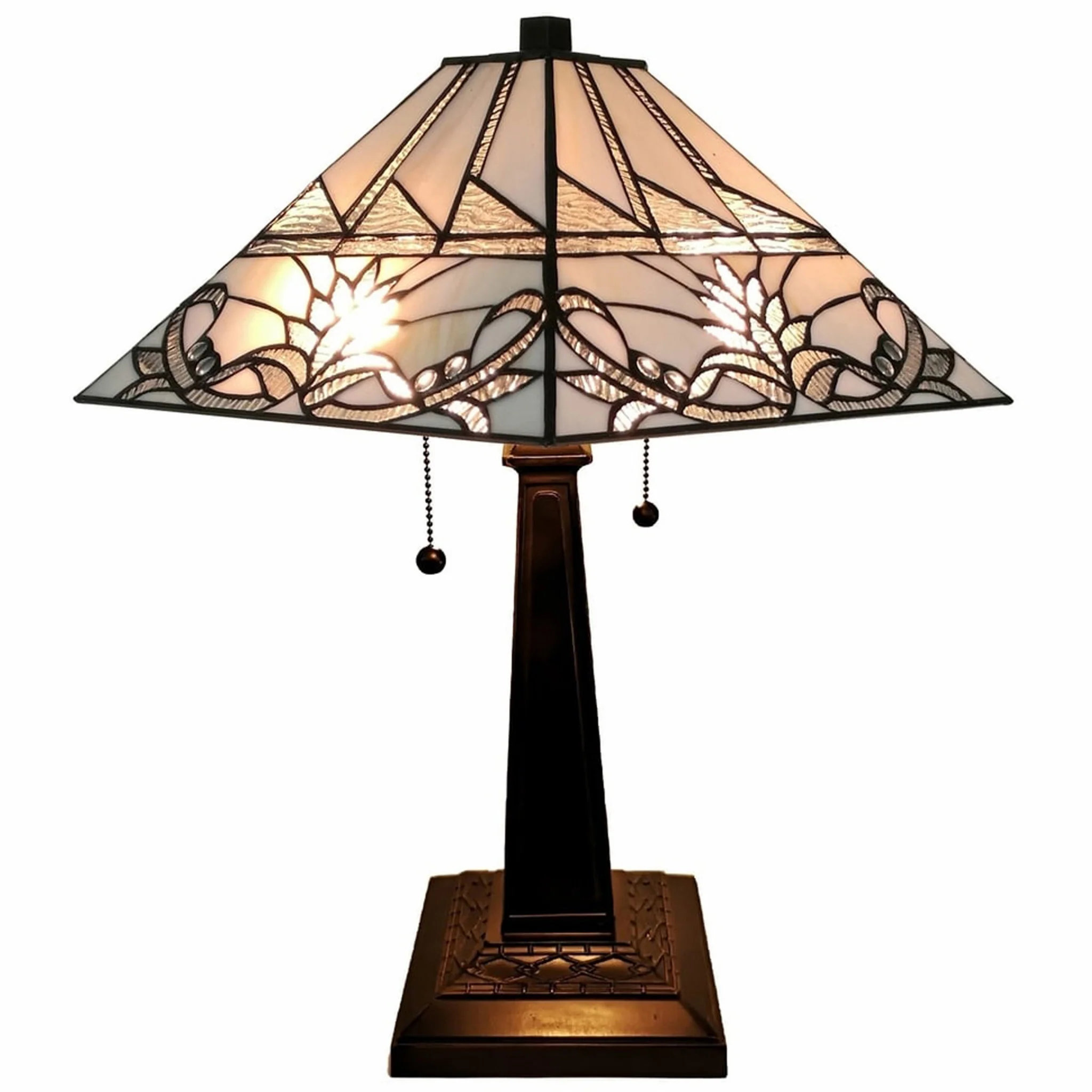 23" Stained Glass White Floral Two Light Mission Style Table Lamp By Homeroots - Image 3