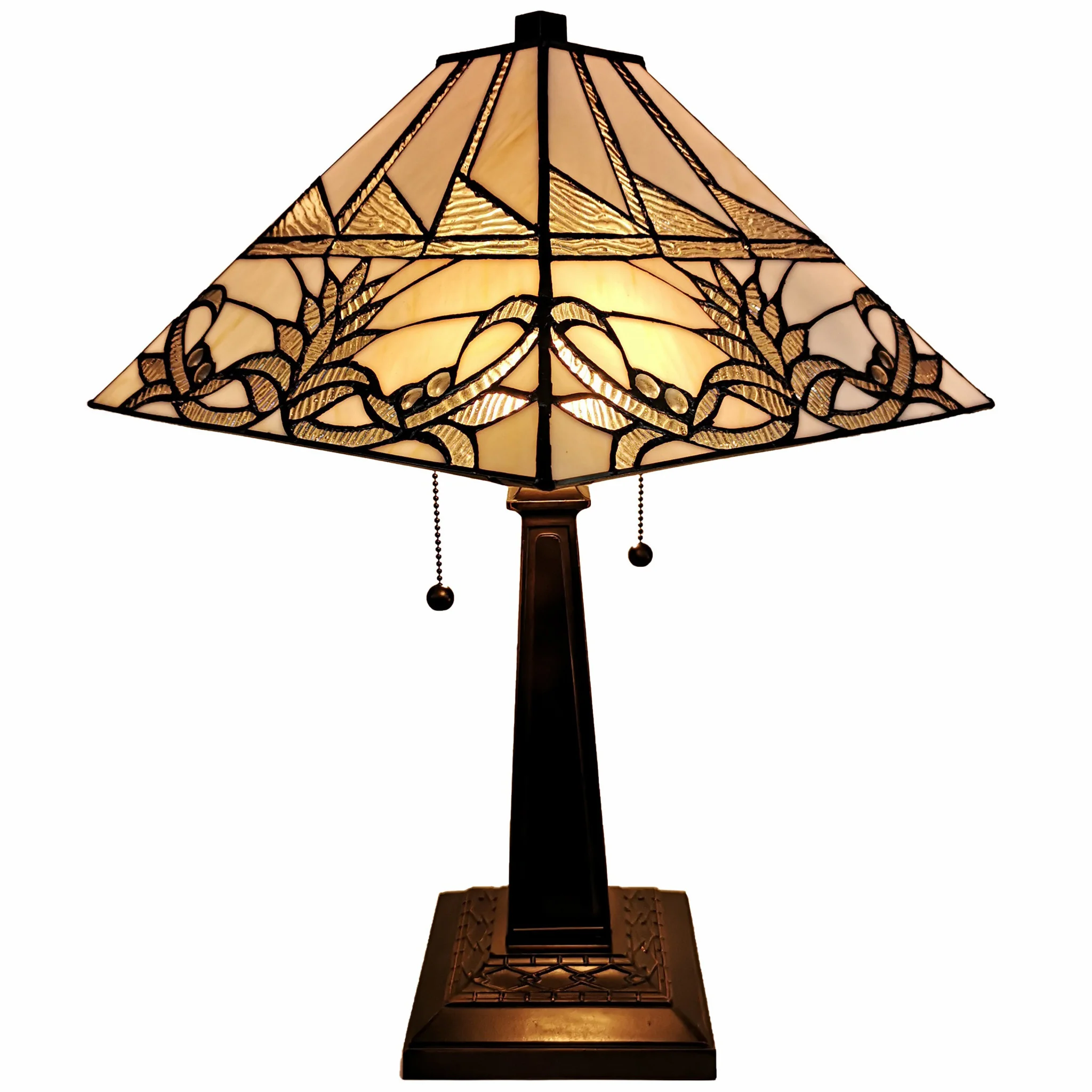 23" Stained Glass White Floral Two Light Mission Style Table Lamp By Homeroots - Image 4