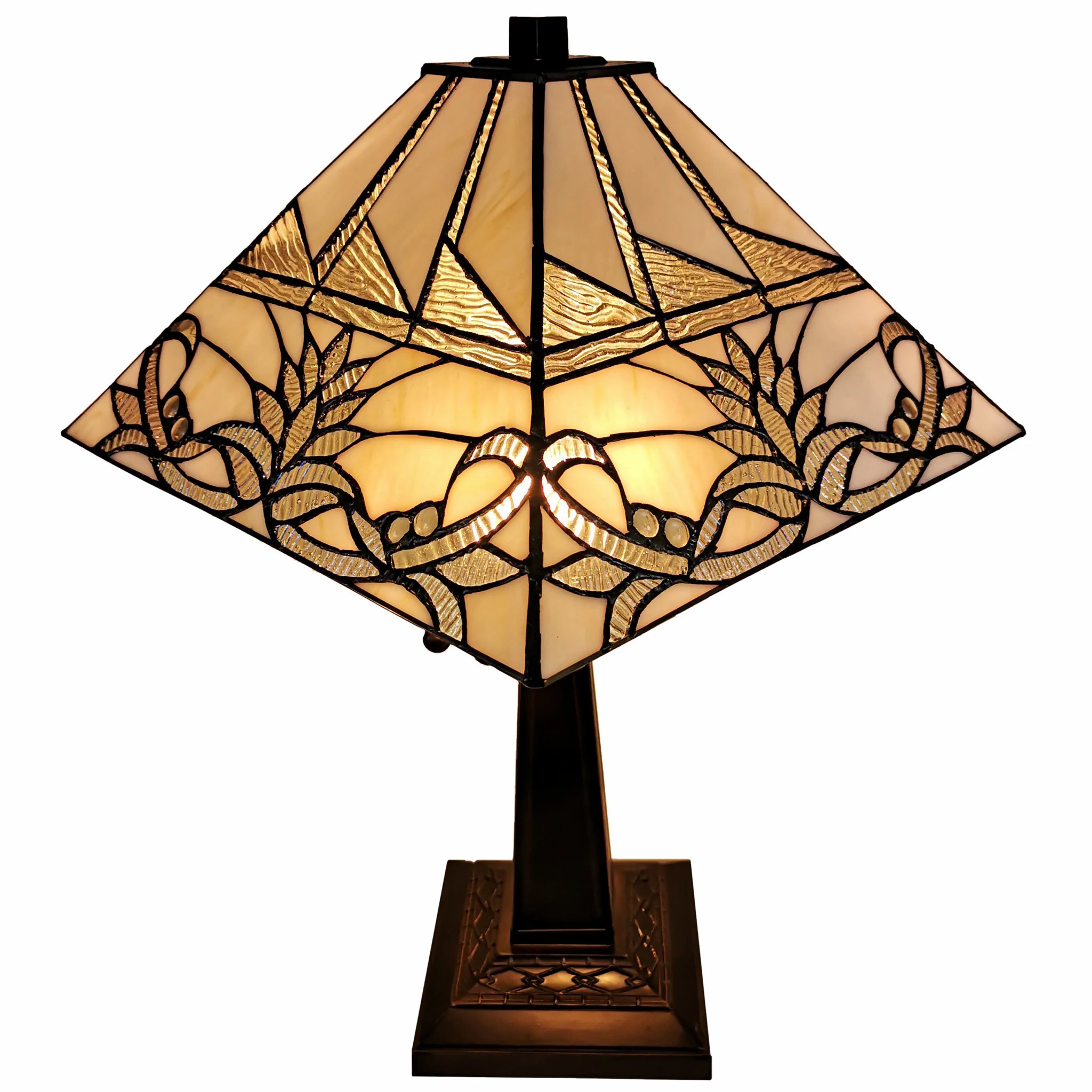 23" Stained Glass White Floral Two Light Mission Style Table Lamp By Homeroots - Image 6