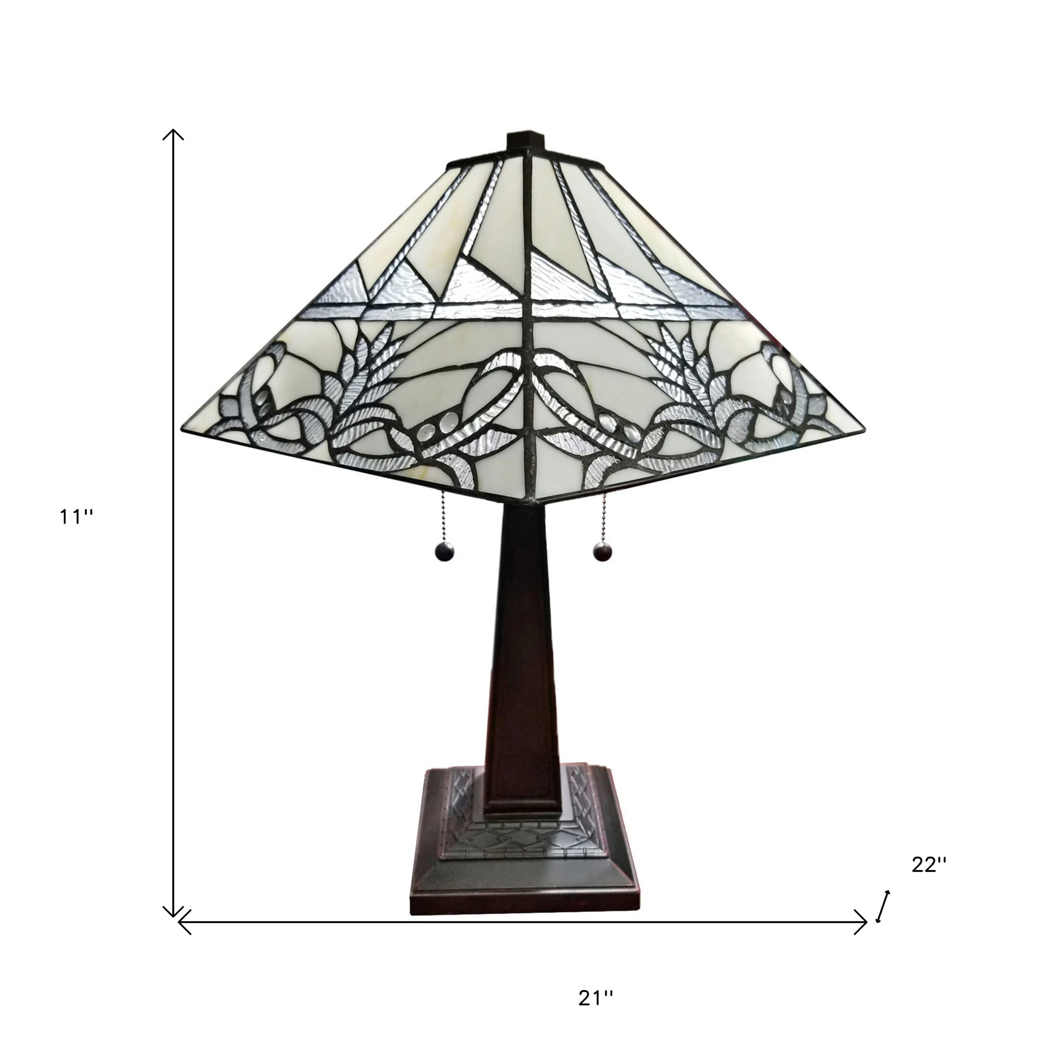 23" Stained Glass White Floral Two Light Mission Style Table Lamp By Homeroots - Image 8