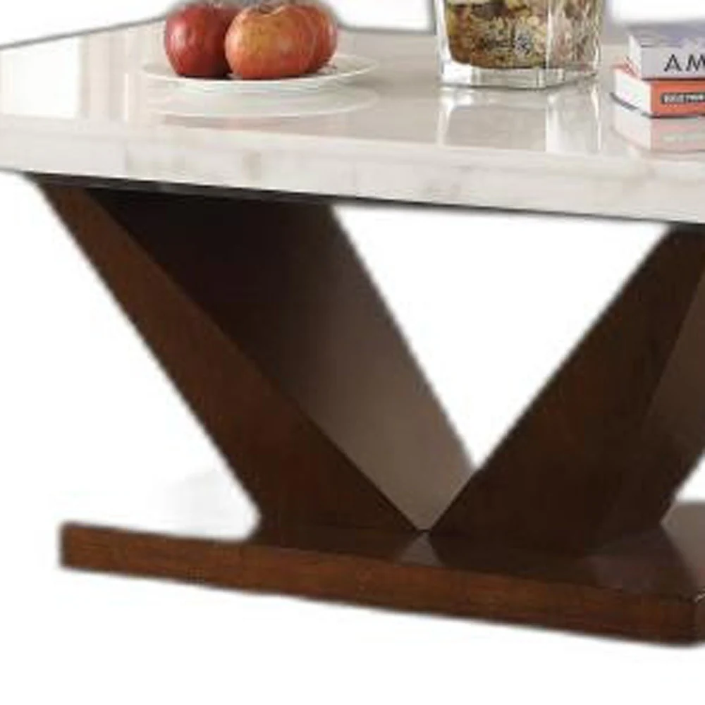 23" Walnut And White Marble Manufactured Wood Square End Table By Homeroots - Image 4