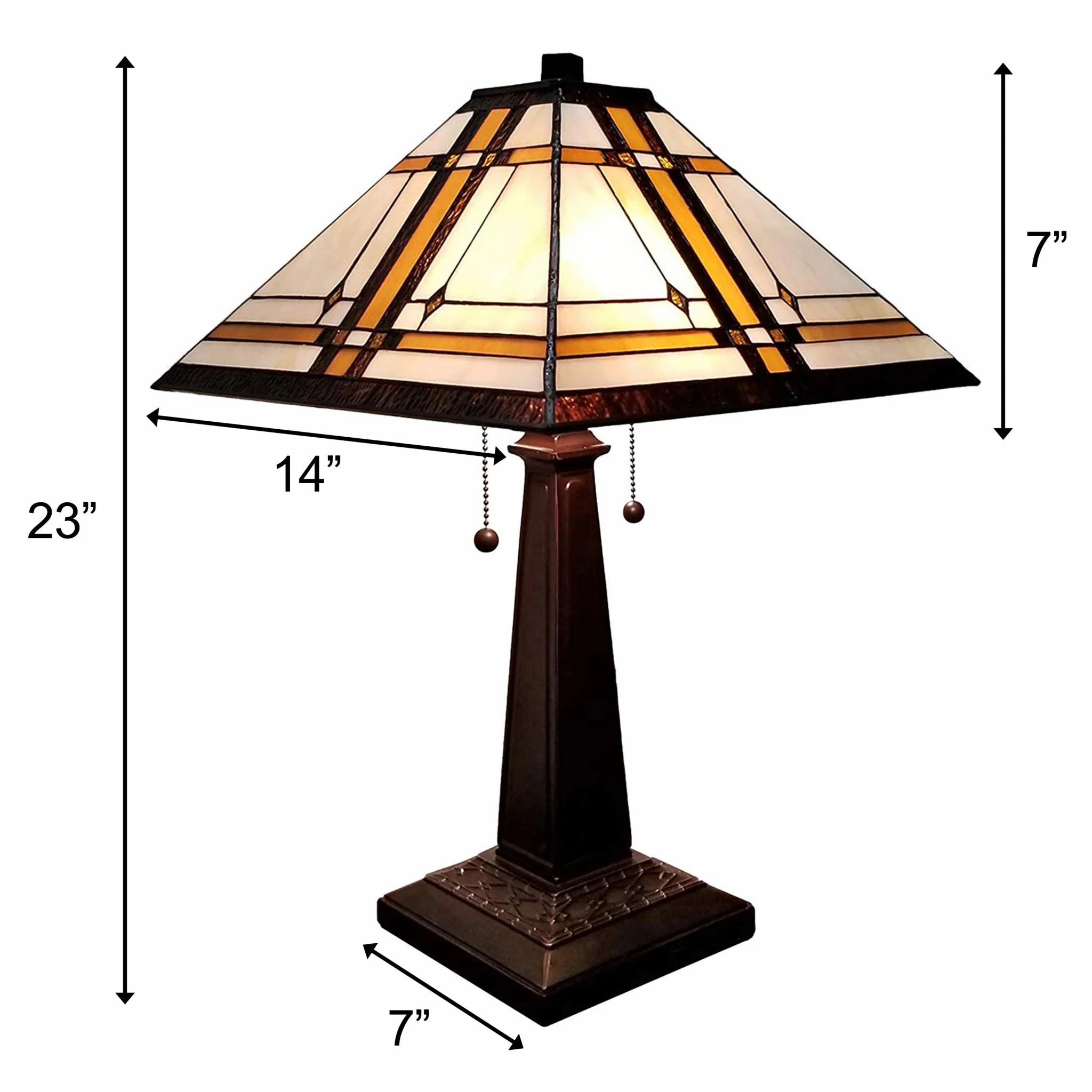 23" White Amber and Brown Stained Glass Two Light Mission Style Table Lamp By Homeroots - Image 4