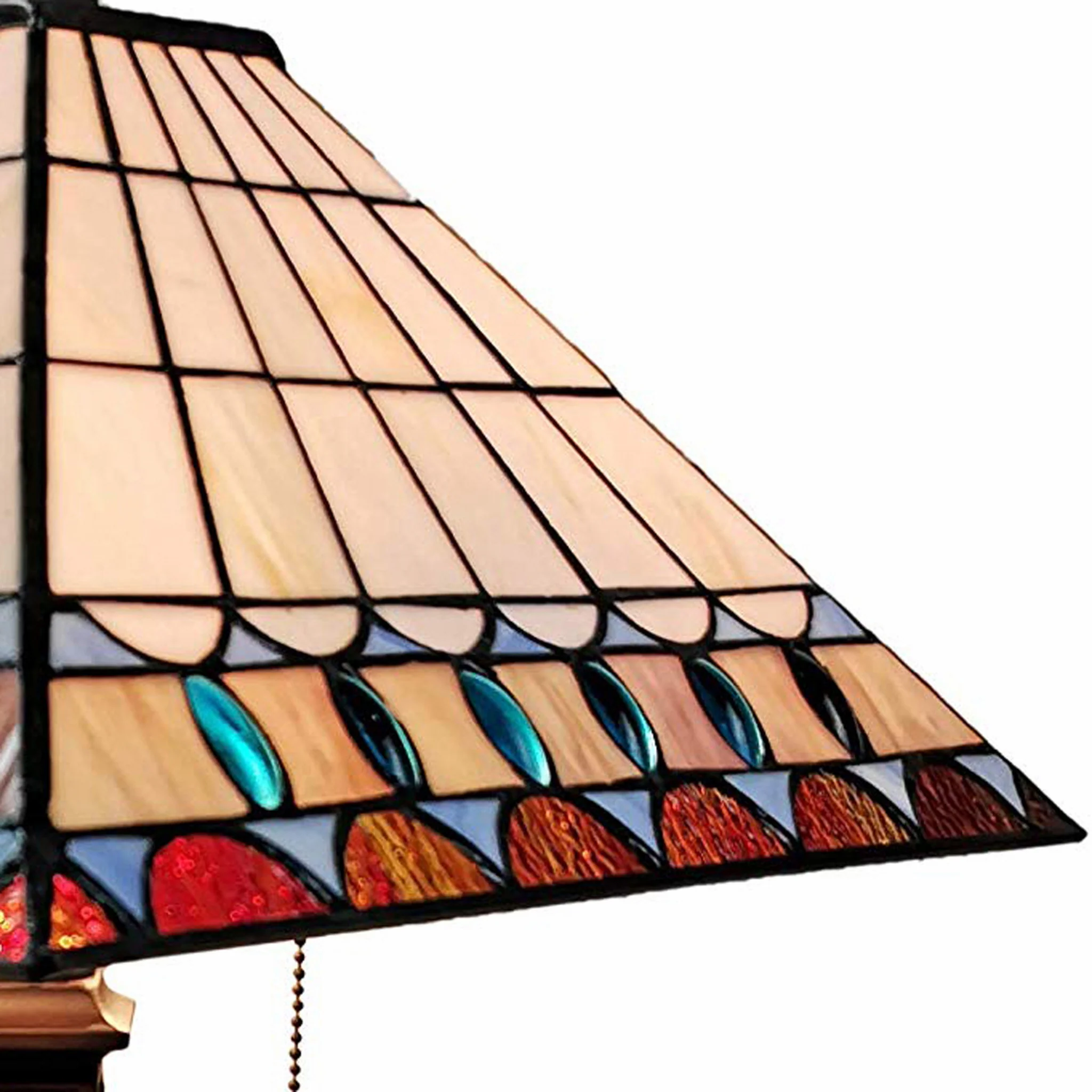23" White Amber and Teal Stained Glass Two Light Mission Style Table Lamp By Homeroots - Image 3