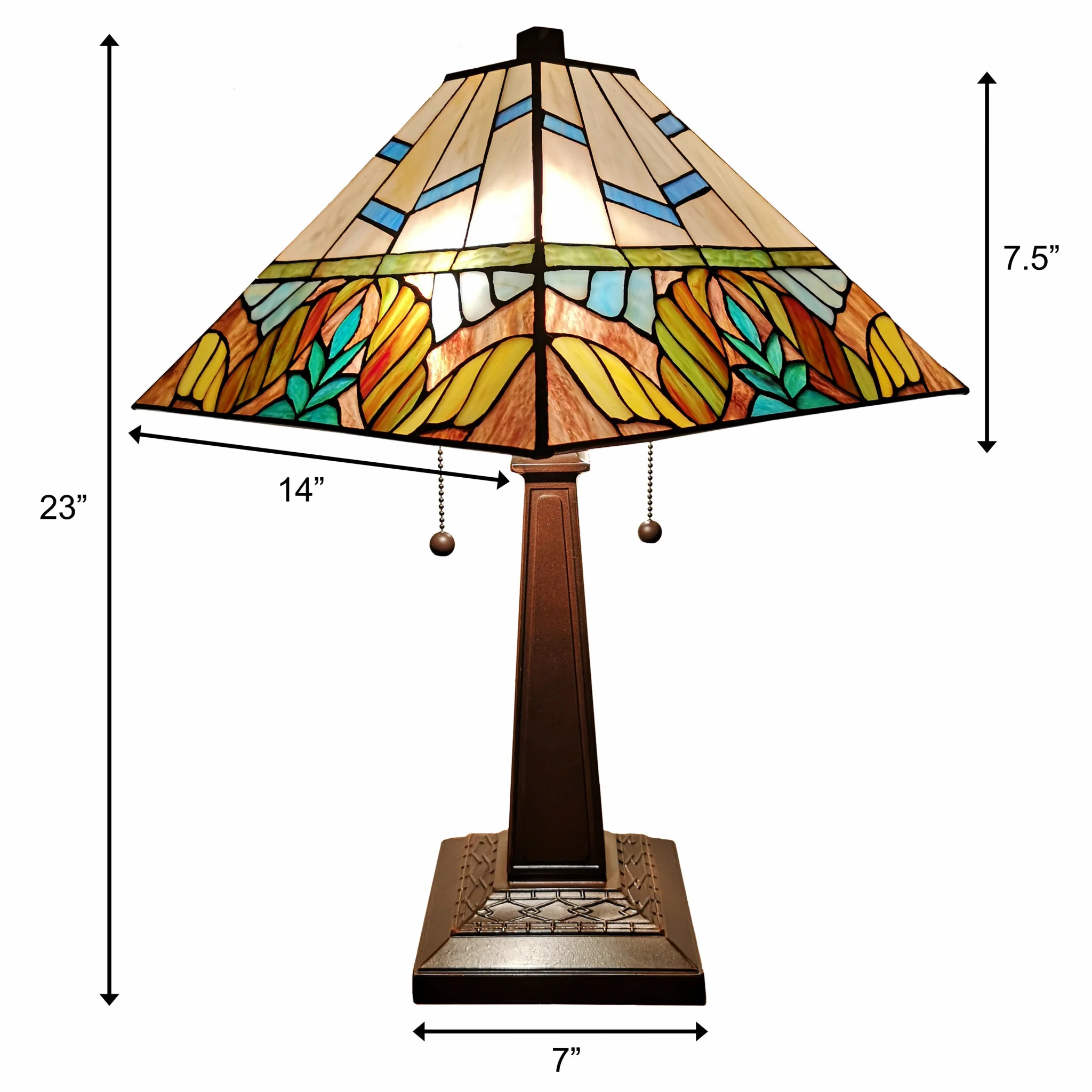 23" White and Aqua Stained Glass Two Light Mission Style Table Lamp By Homeroots - Image 6
