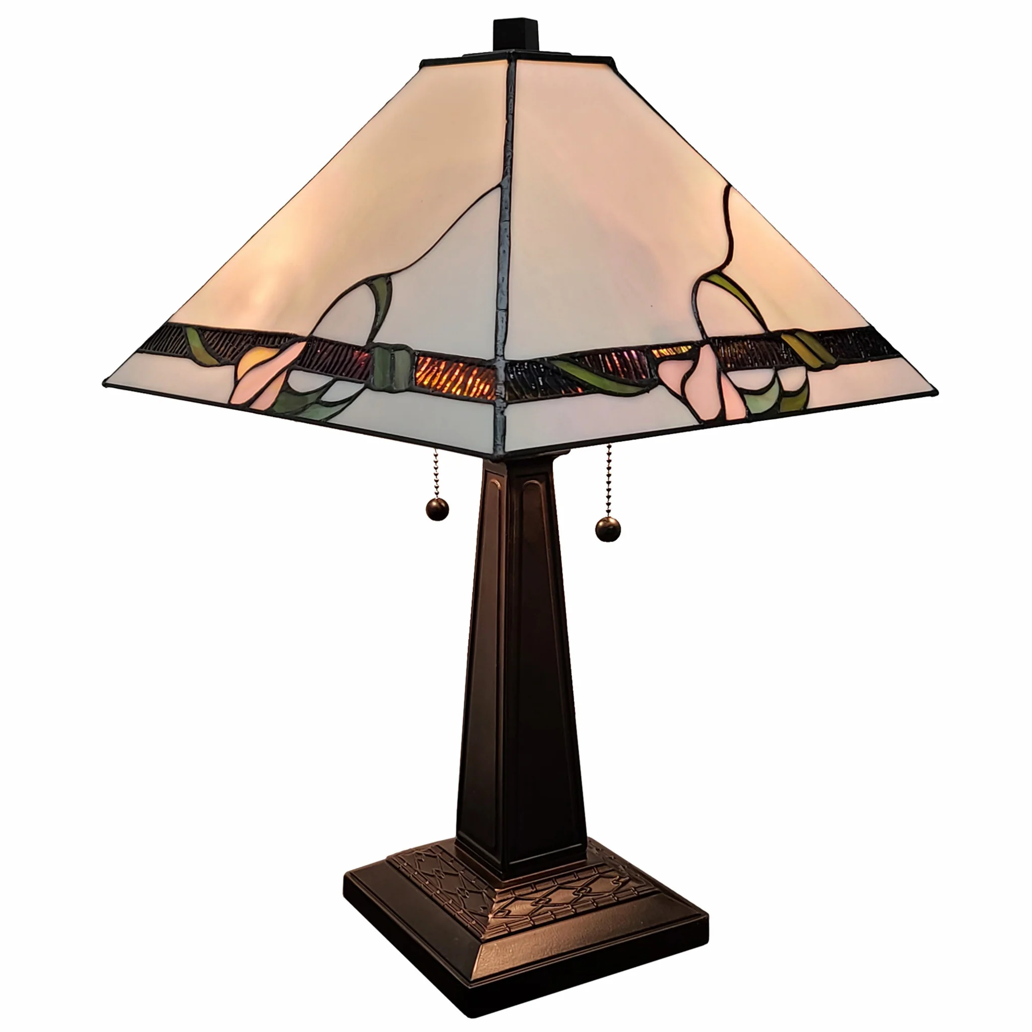 23" White Stained Glass Floral Two Light Mission Style Table Lamp By Homeroots - Image 7