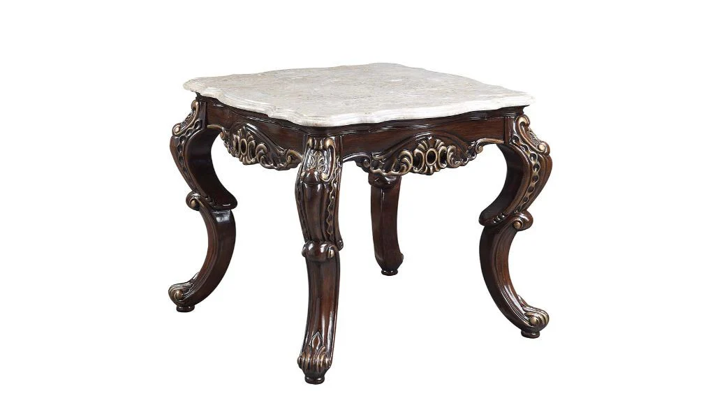 24" Antique Oak And Marble Marble And Resin Square End Table By Homeroots - Image 2
