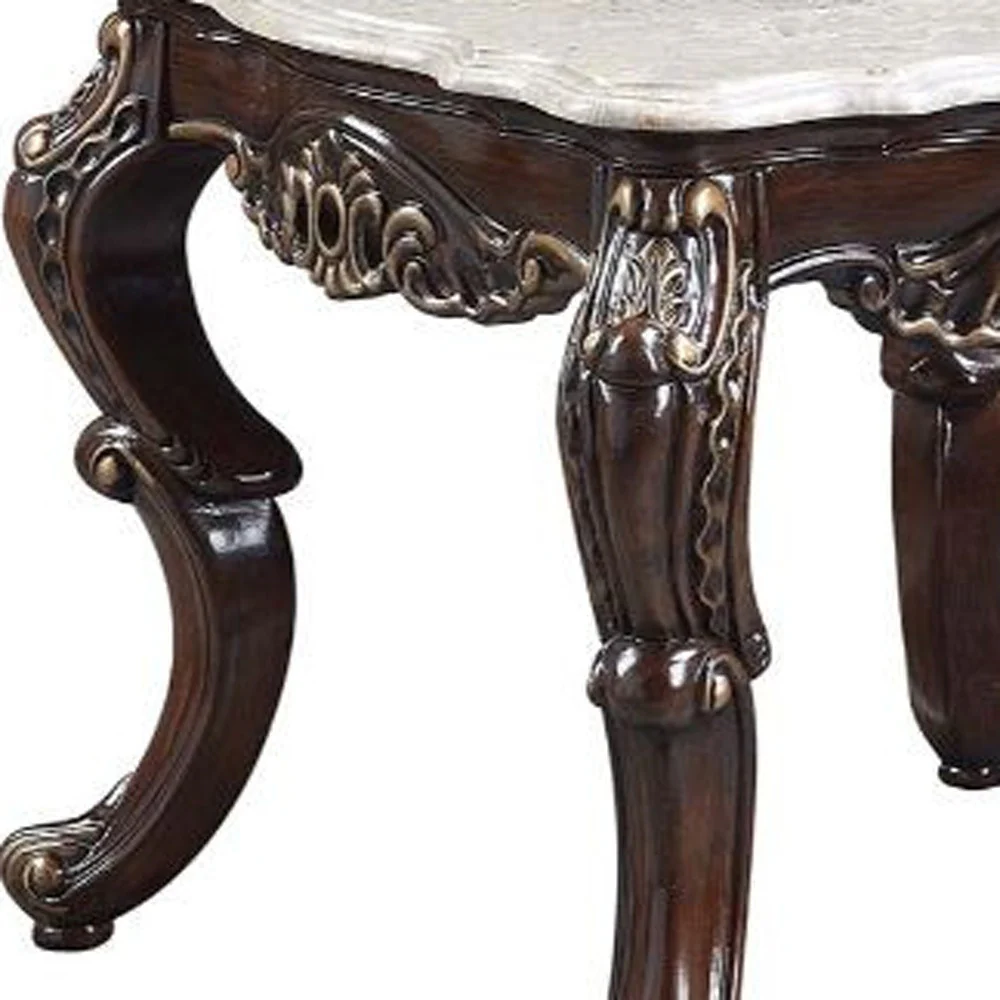 24" Antique Oak And Marble Marble And Resin Square End Table By Homeroots - Image 3