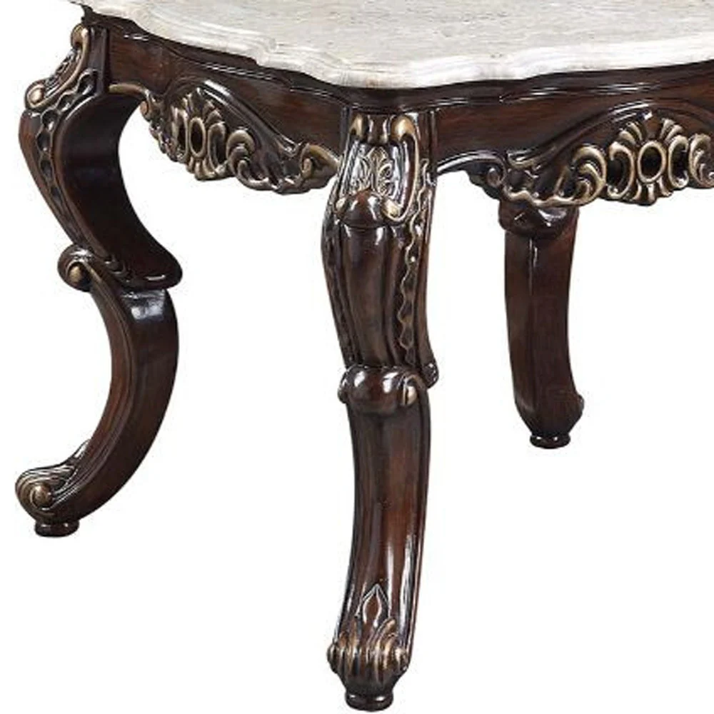 24" Antique Oak And Marble Marble And Resin Square End Table By Homeroots - Image 4