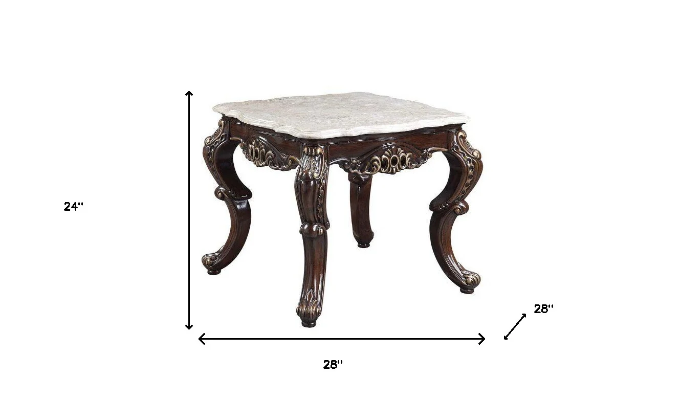24" Antique Oak And Marble Marble And Resin Square End Table By Homeroots - Image 5