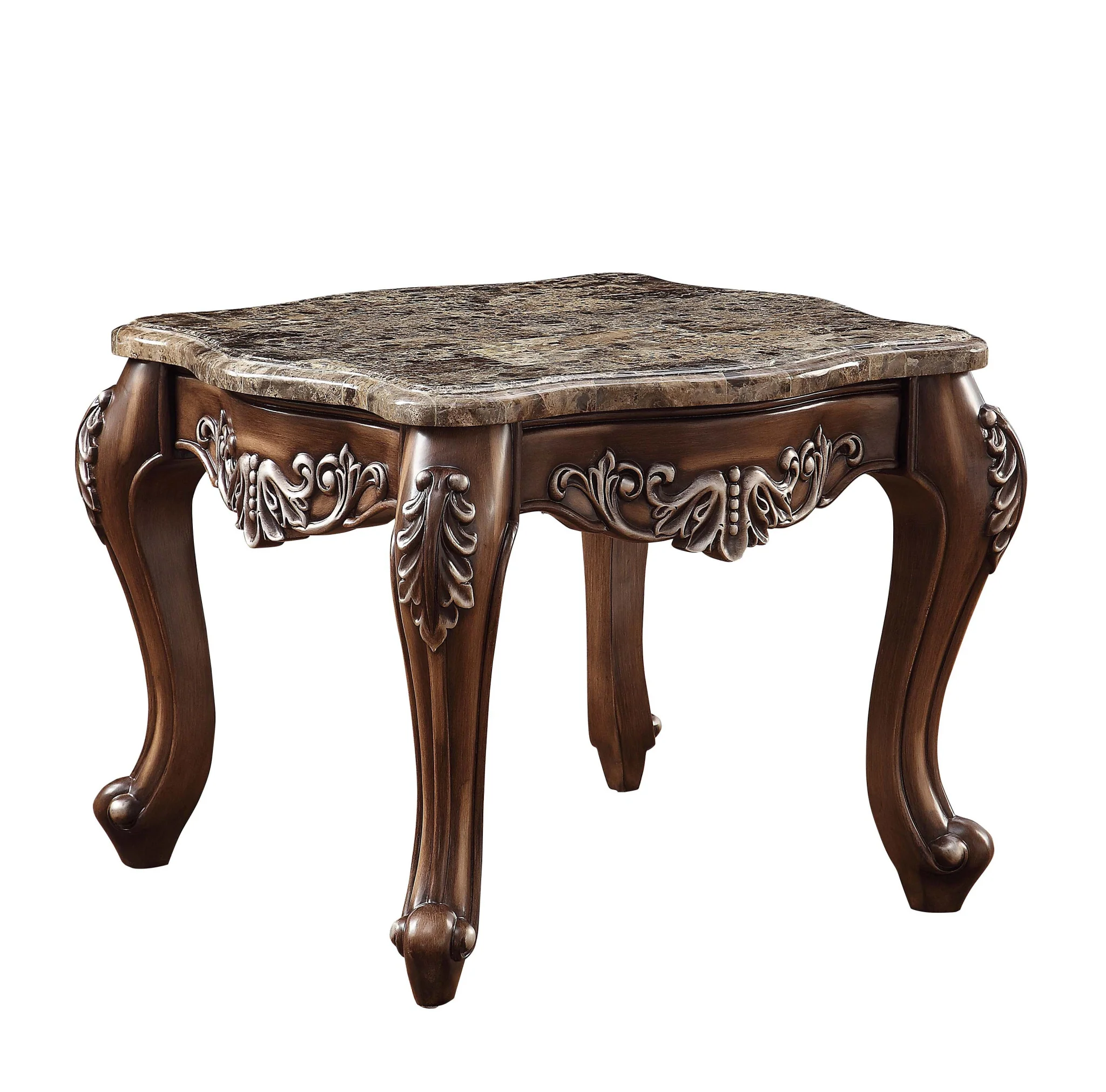 24" Antique Oak And Marble Square End Table By Homeroots - Image 2