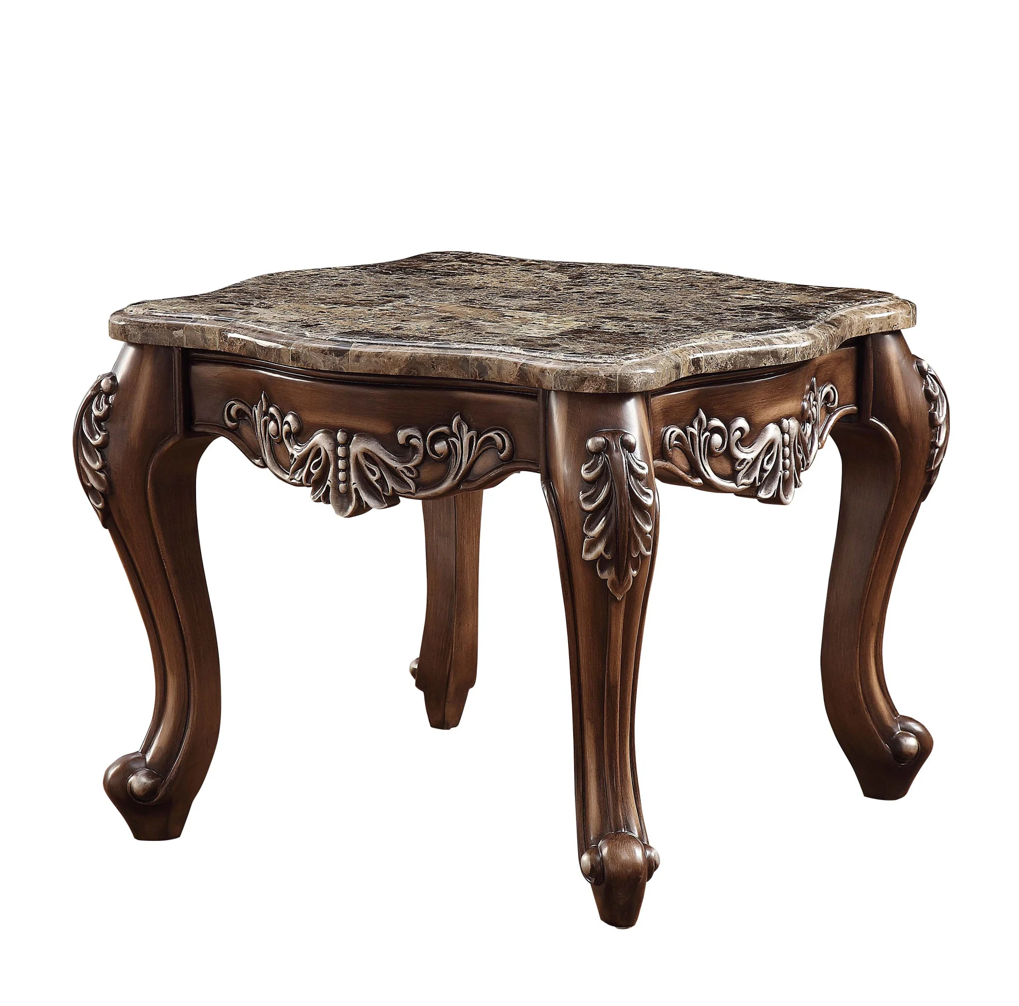 24" Antique Oak And Marble Square End Table By Homeroots - Image 3
