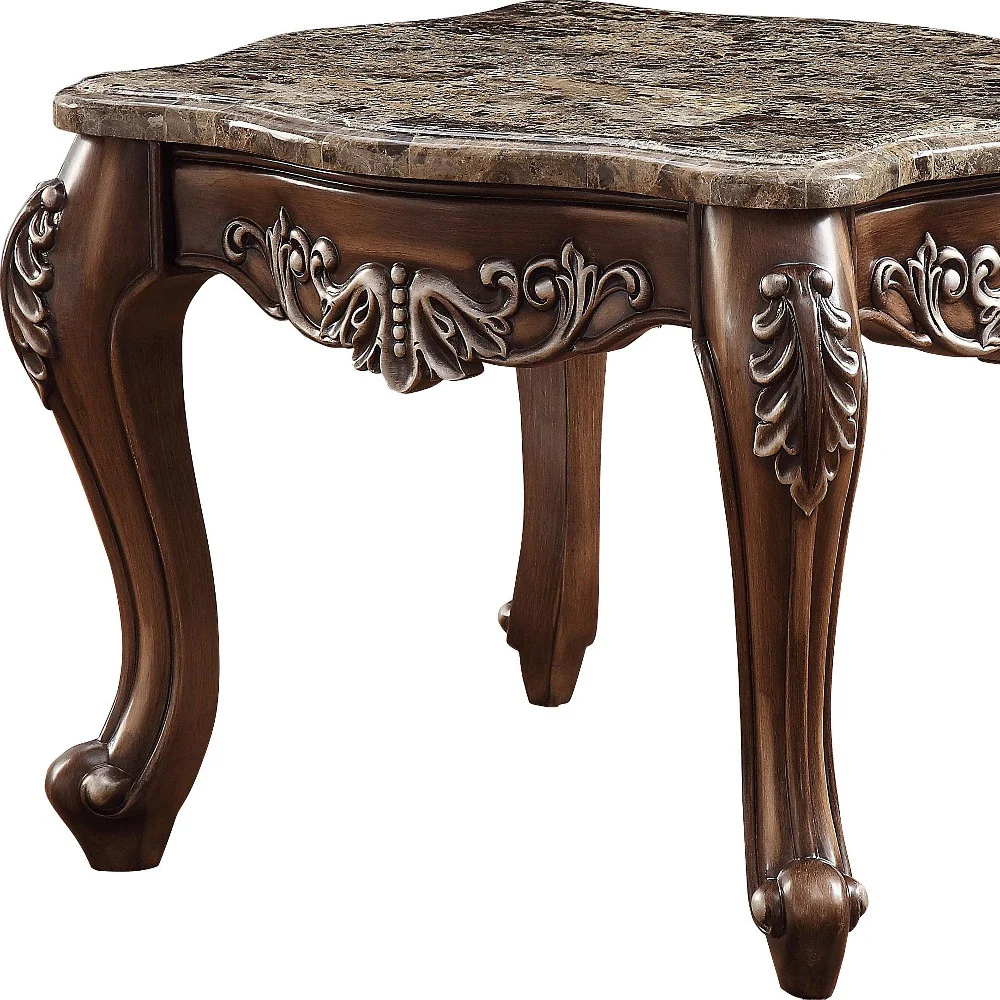 24" Antique Oak And Marble Square End Table By Homeroots - Image 4