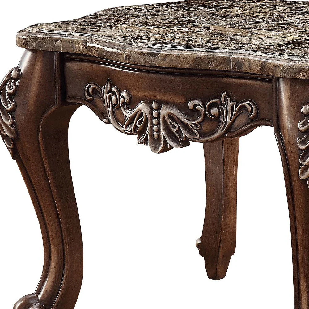 24" Antique Oak And Marble Square End Table By Homeroots - Image 5